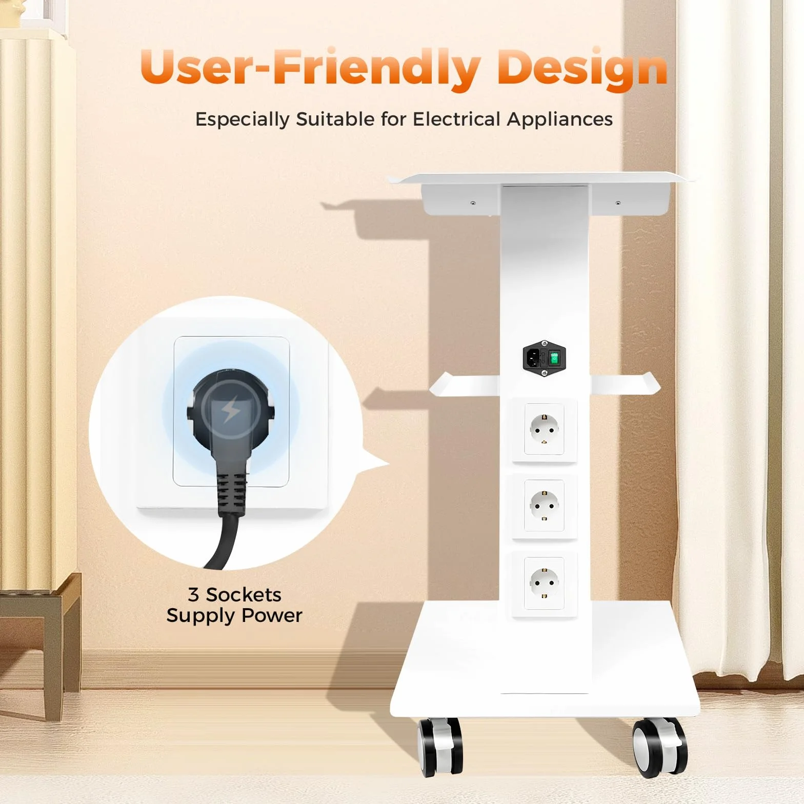 Carrello Medico a 3 Piani – Dental Trolley Con Ruote Bloccabili Con Presa Di Corrente, Comodo e Veloce Carrello Per Dispositivi, Tavolino Da Appoggio Per Dentisti, Ospedali e Saloni Di Bellezza