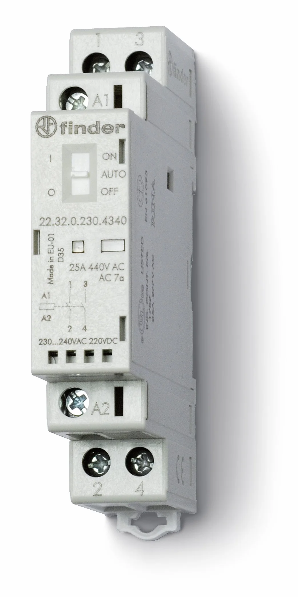 Finder 223200124340PAS Contattore modulare 12 V AC/DC 25 A AgSnO2 2 NO LED