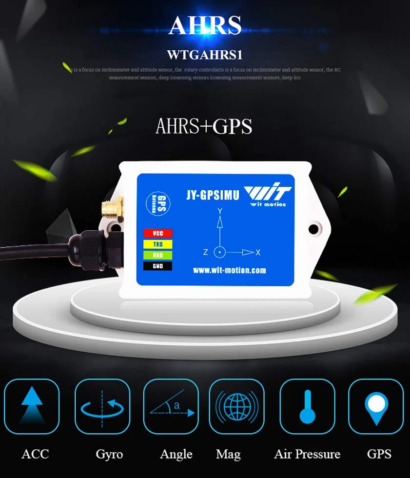 WitMotion WTGAHRS1 Inclinometro IMU AHRS ad alta stabilità a 10 assi, accelerazione ad alta precisione+giroscopio+angolo+magnete+pressione dell'aria+GPS, livello TTL, localizzatore di con antenna GPS