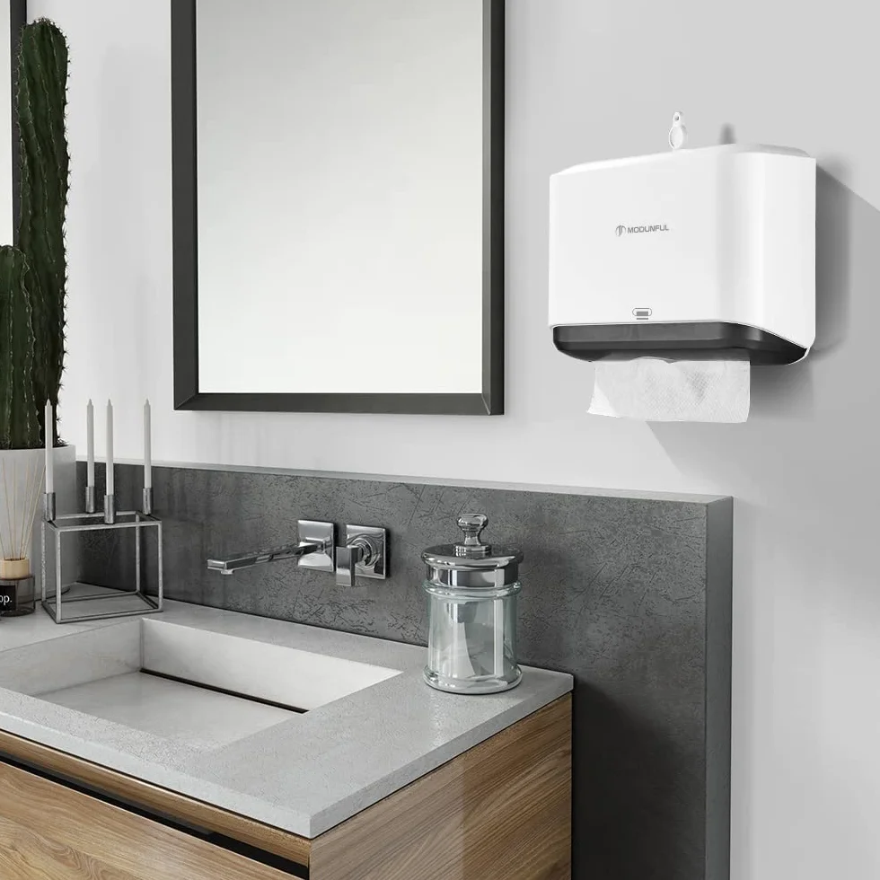 Dispenser Carta Asciugamani a Parete Commerciale, Salviette Bagno, Installazione Senza Fori, Bianco Spazzolato