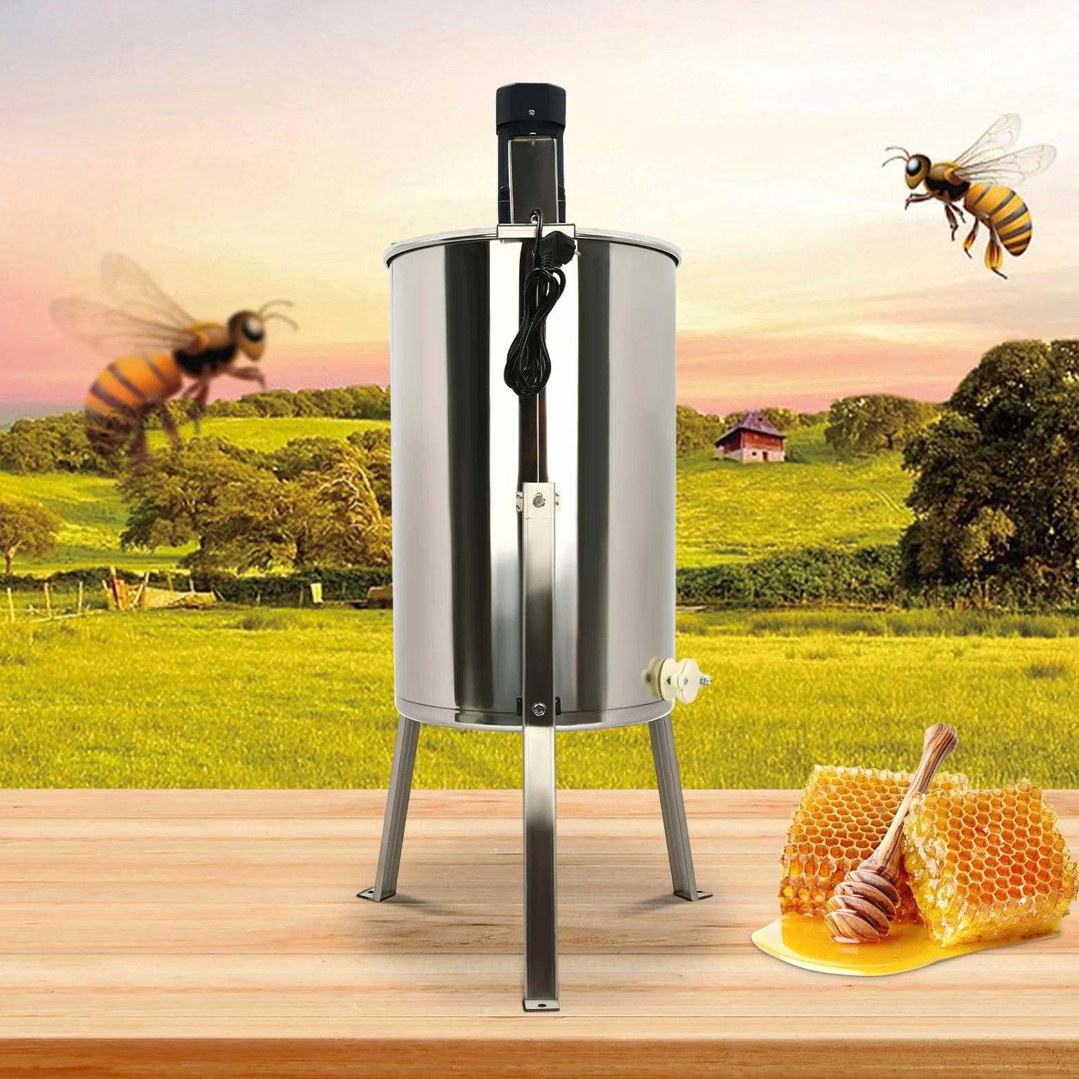 Estrattore di miele per alveare, centrifuga di miele elettrica 4 cornici, 140 W, in acciaio inox, estrattore di miele con coperchio per 2 telai grandi e 2 piccole cornici, apicoltori e apicoltori