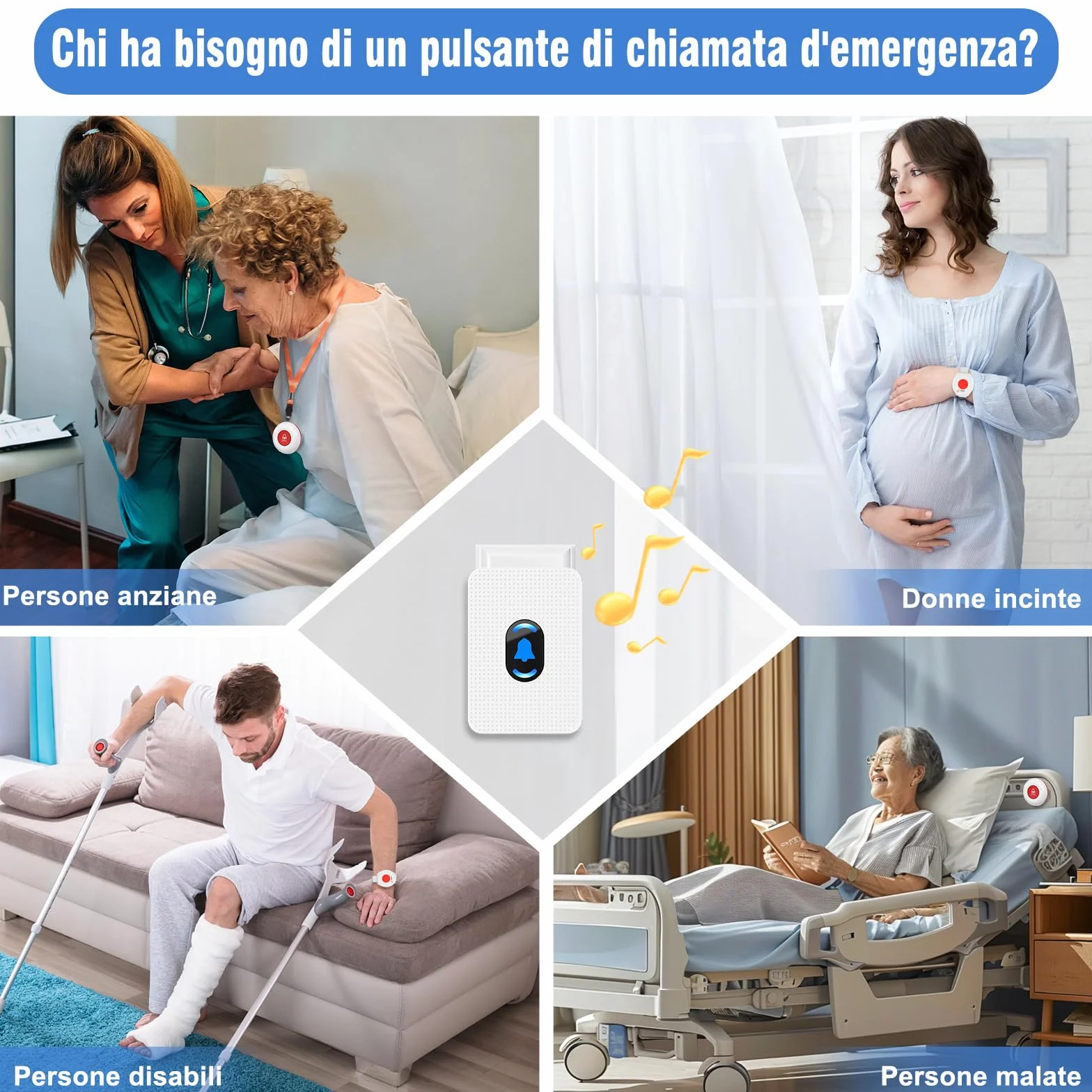 Daytech Salvavita Anziani,L'allarme per Anziani è Adatto per Anziani/ Pazienti/ Donne in Gravidanza/ Bambini che Necessitano di Assistenza Domestica(2 ricevitore + 2 pulsante + 2 braccialetto)