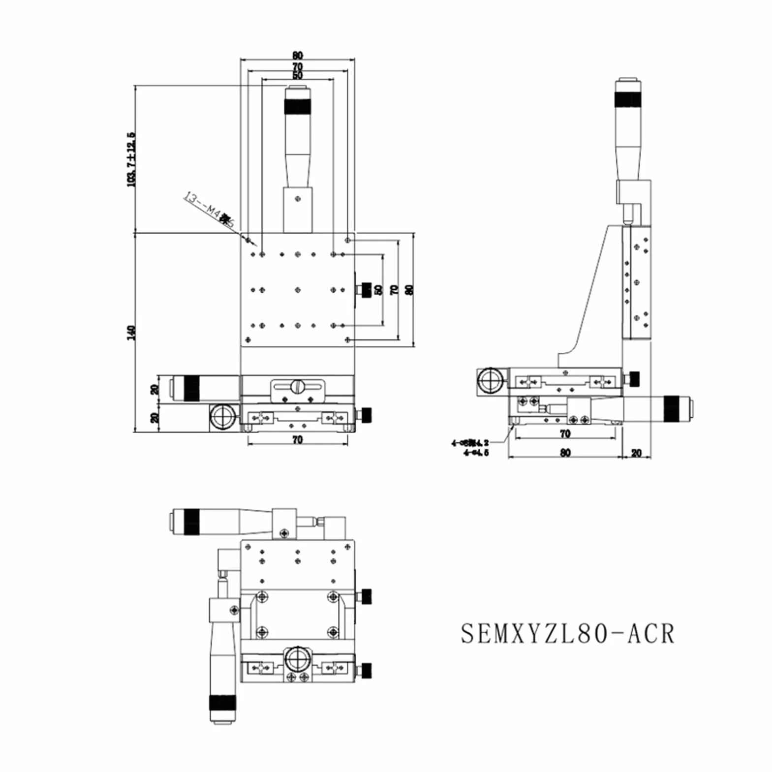 Tavolo Scorrevole per Messa a Punto Fine SEMXYZL80 ACR XYZ Tavolo Scorrevole per Regolazione Fine Ad Alta Precisione con Movimento Lineare Manuale 80 * 80mm
