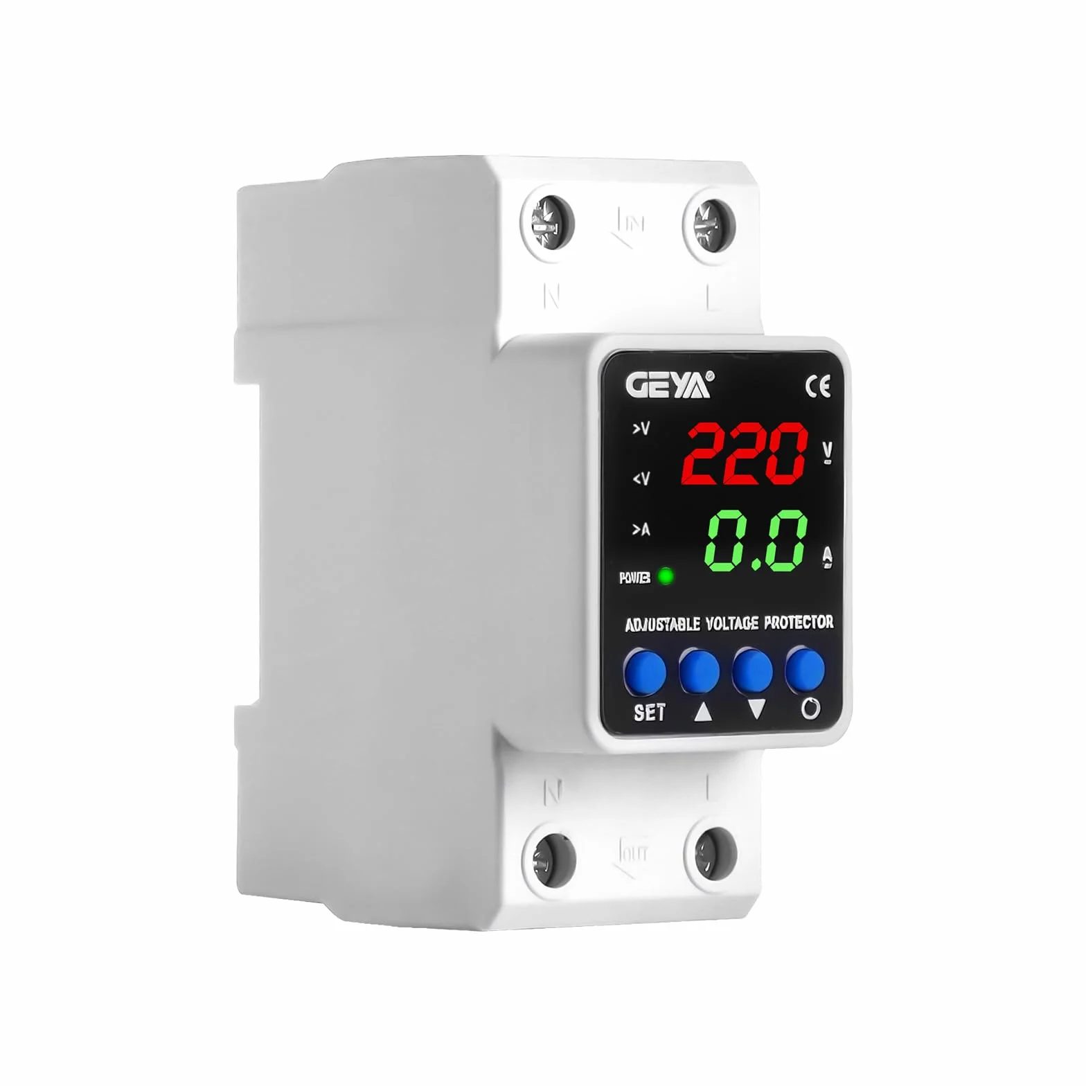 GEYA Dispositivo di protezione da sovratensione e sottotensione regolabile Display digitale Protezione tensione corrente KWH 220V Guida DIN(GPS6-VA5,63A)