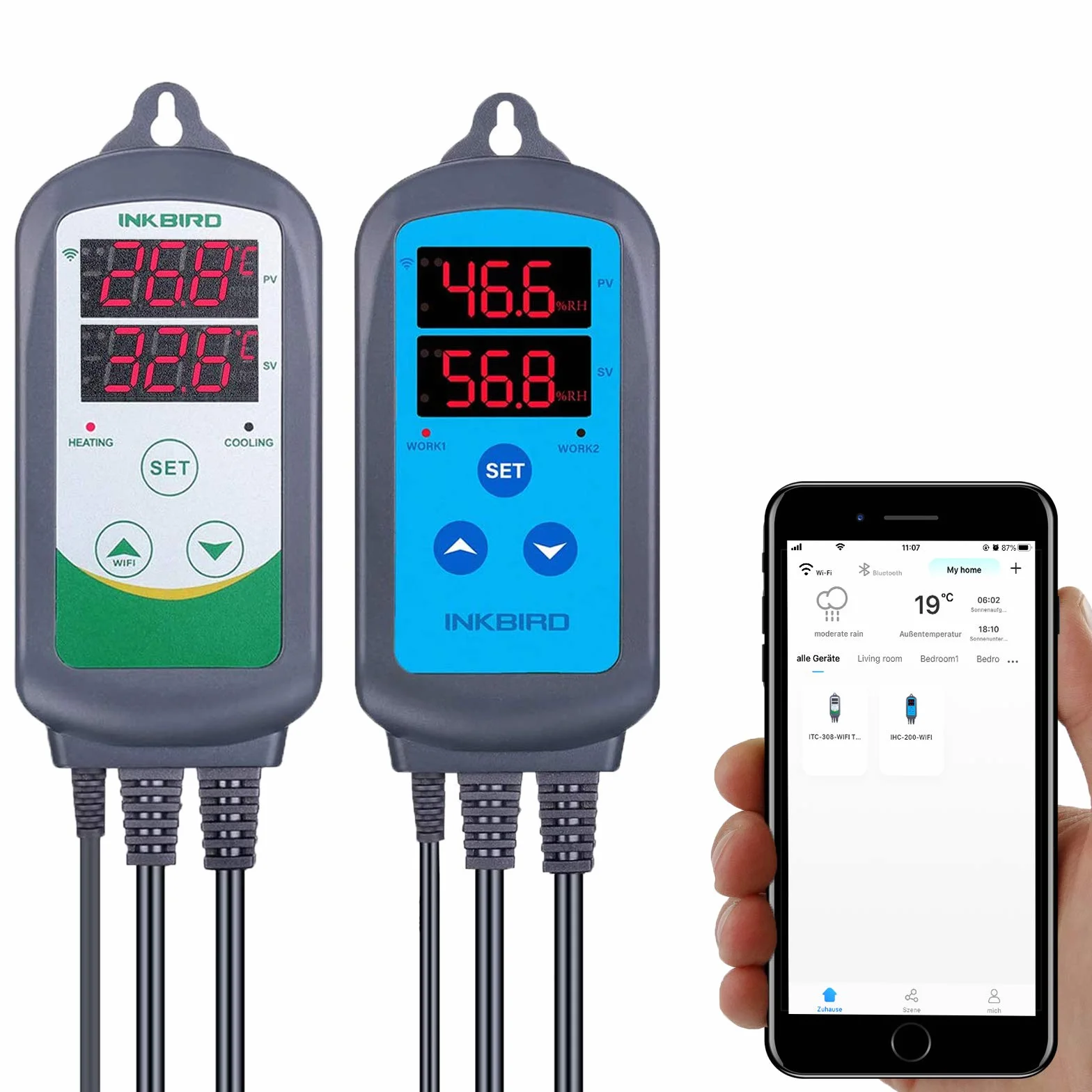 Inkbird ITC-308 WiFi Termoregolatore Digitale e IHC-200 Wi-Fi Umidità Regolatore Digitale, Set di Combinazione per Controllare Temperatura e Umidità