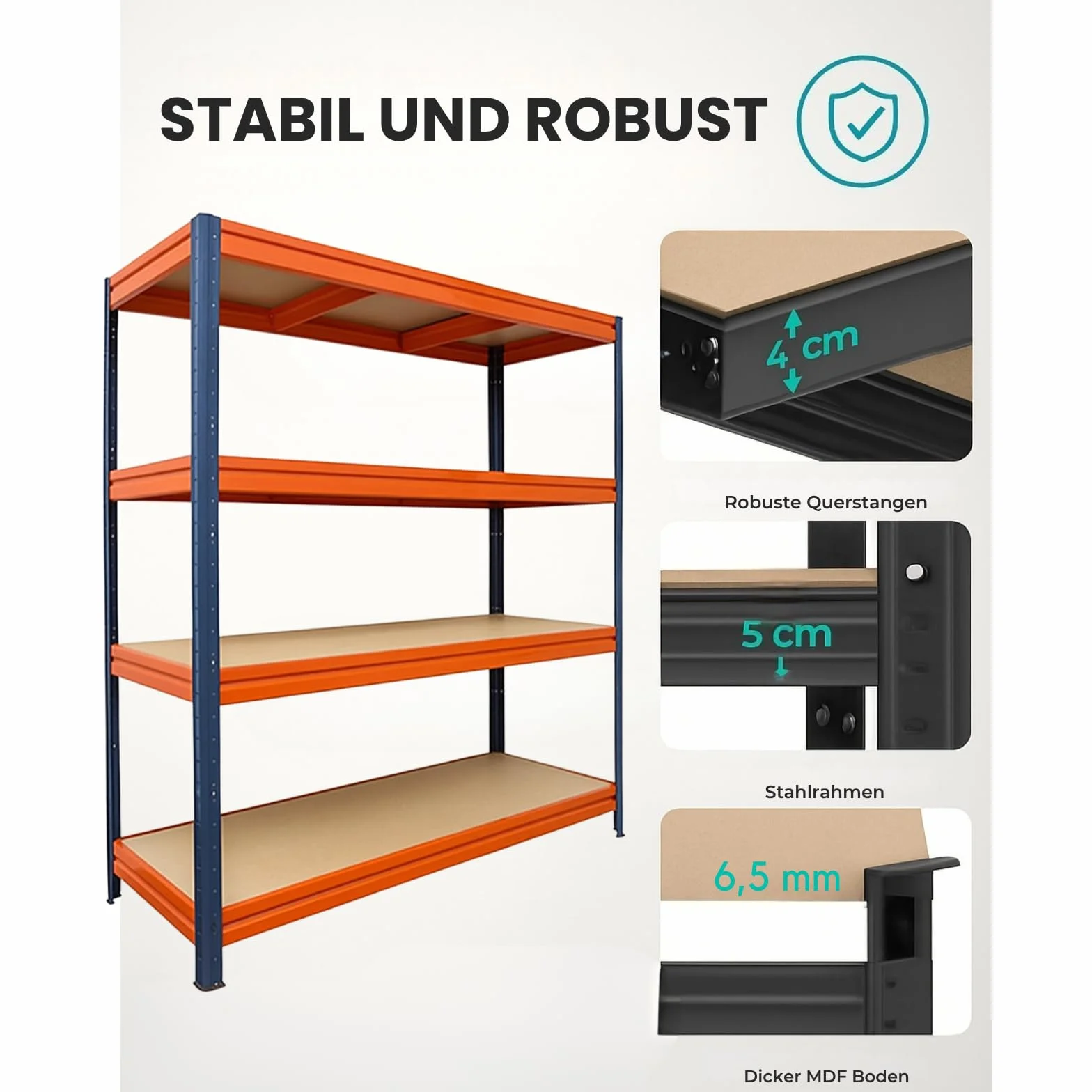 etm Scaffalatura larga 200 x 180 x 60 cm – con portata fino a 1500 kg, utilizzabile come scaffale per carichi pesanti, scaffale per magazzini, cantine, scaffalatura, blu/arancione