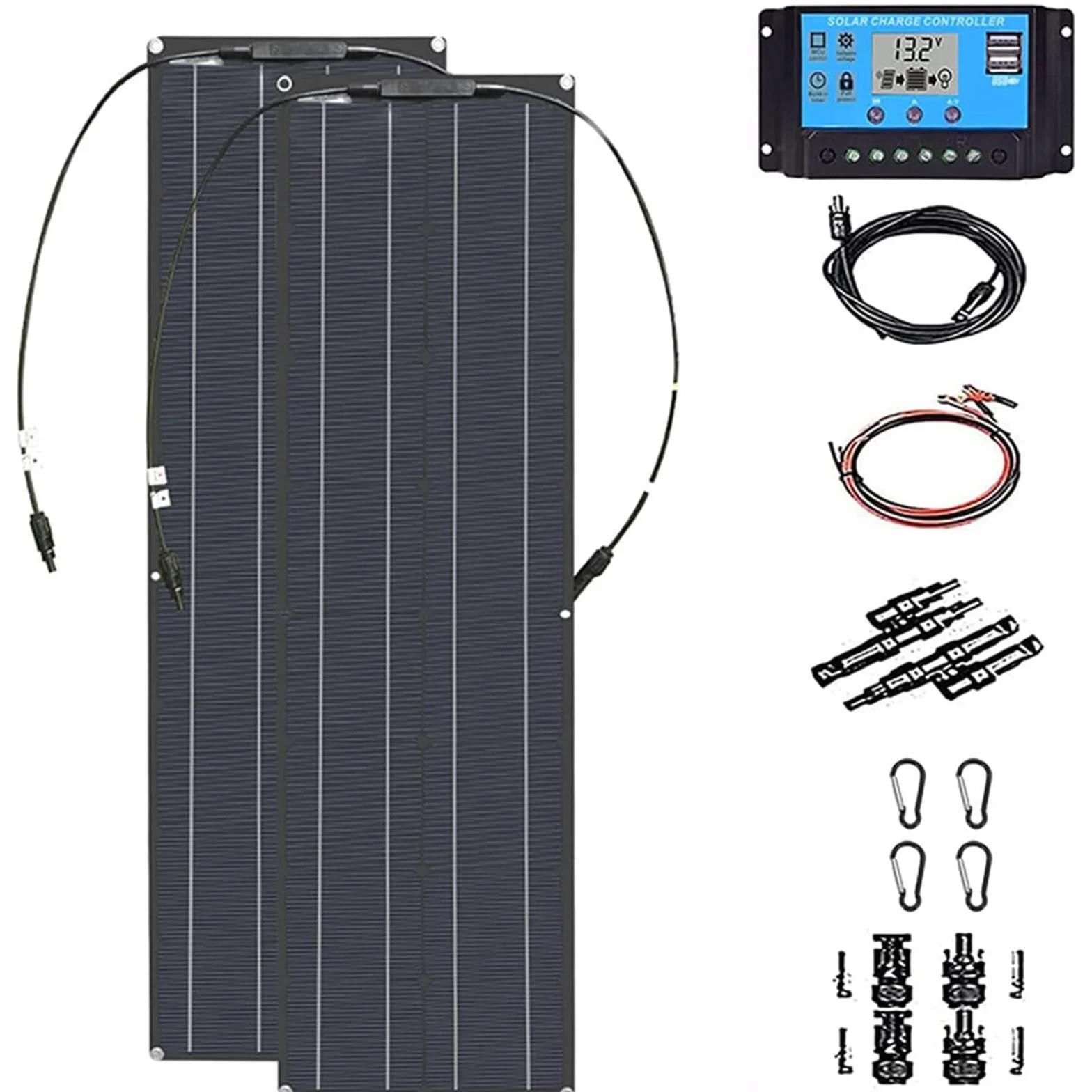 Pannello Solare Flessibile da 400 Watt, 2 * 200W 18v Flessibile Monocristallini Kit Fotovoltaico con Controllo di Caricamento 40A,per Camper, Auto, Barche, roulotte, Marino, Batteria