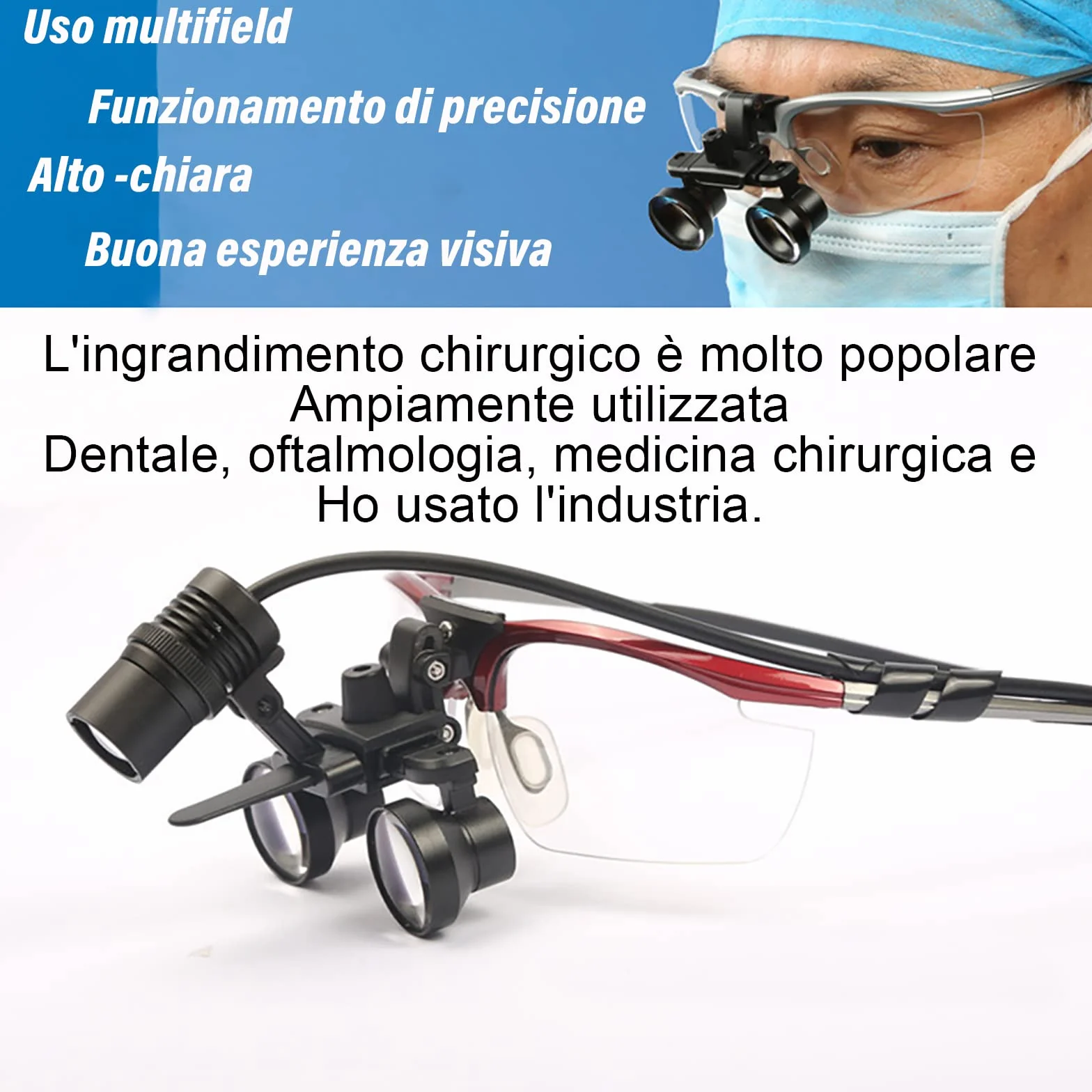 Occhiali ingrandimento,Lente d'Ingrandimento Dentale, dental loupe,lampada dentale 3,5x Occhialini Binoculari Medici Chirurgici Dentali con Faro LED per Chirurgia Odontoiatrica
