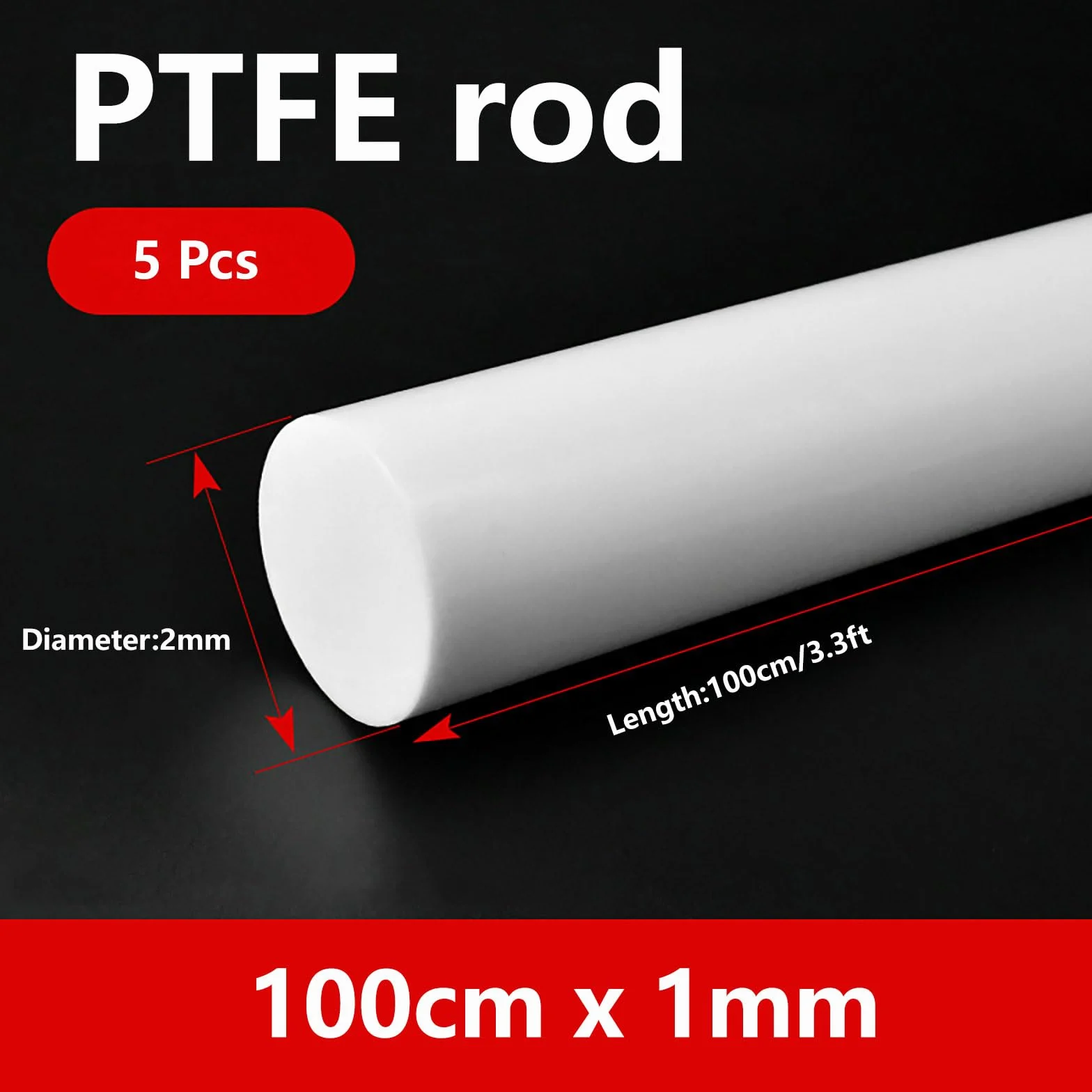 Barra in PTFE e Teflon 100 cm diametro 1-4 mm antiaderente resistente agli agenti chimici 5 pz