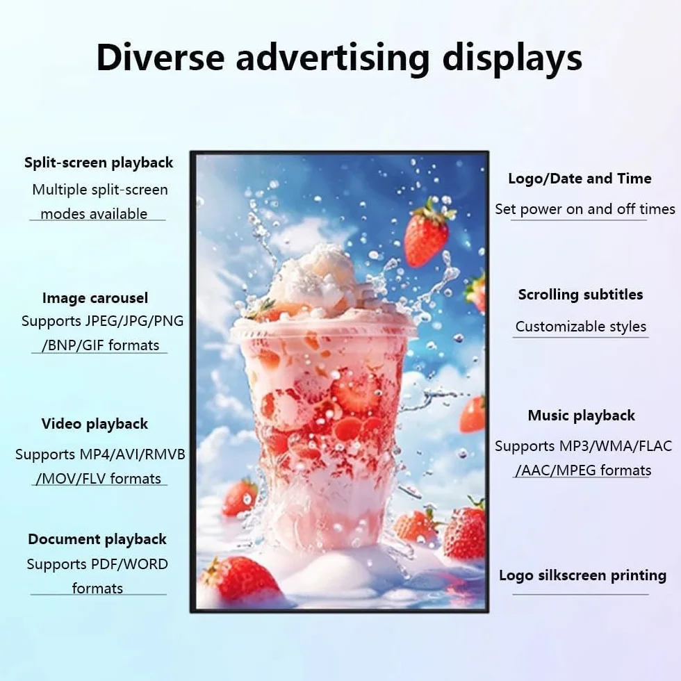 Display interattivo per segnaletica digitale, schermo pubblicitario da parete 1920x1080p, Wi-Fi Smart Split, ultrasottile per centri commerciali, opzioni da 21,5 a 43 pollici