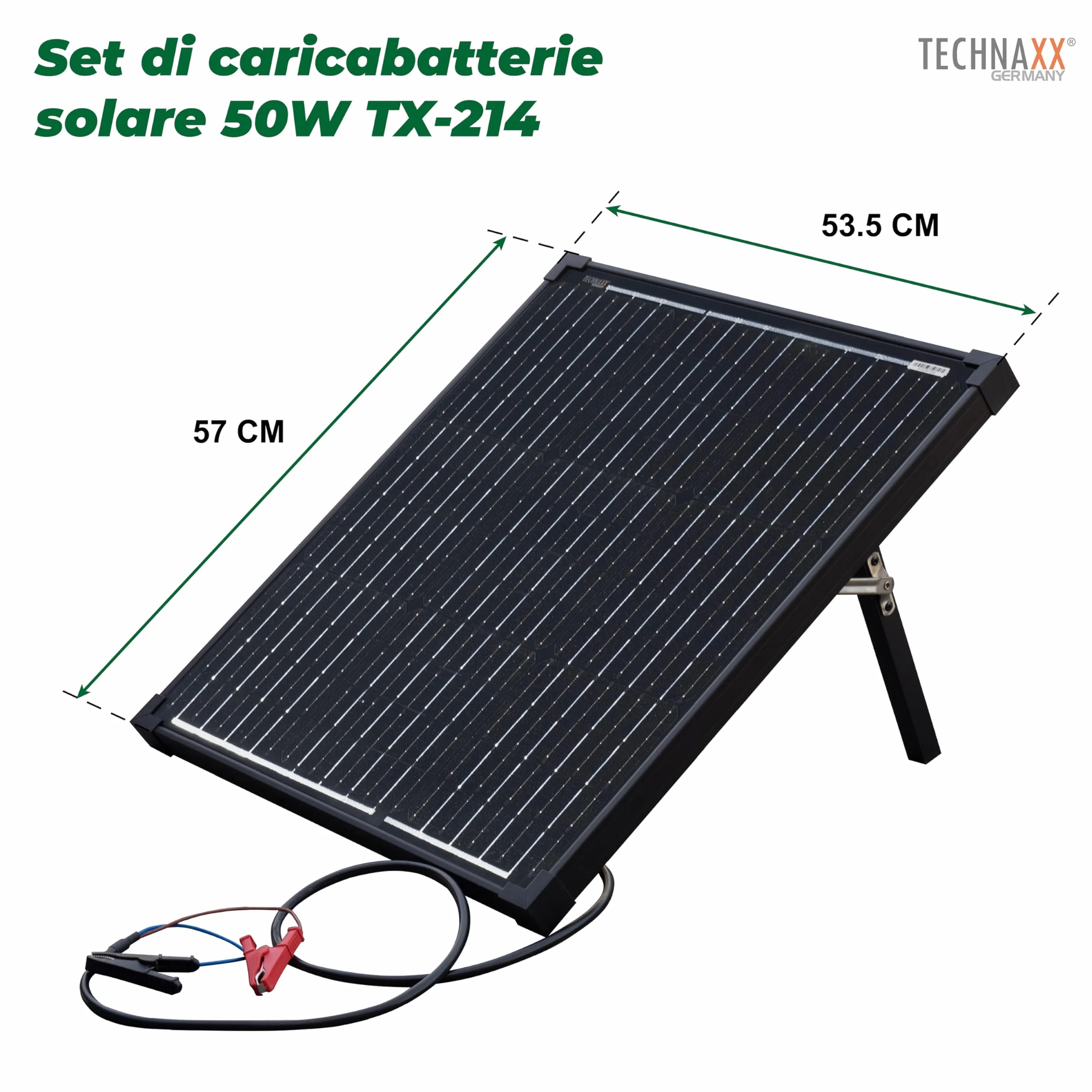 Technaxx Pannello Solare Portatile 50W Monocristallino con Controller LCD Kit Caricatore Solare con 2 USB 18V 2.78A Pannello Solare per Campeggio Giardino Camper Batterie 12V LiFePO4 AGM Gel - TX-214