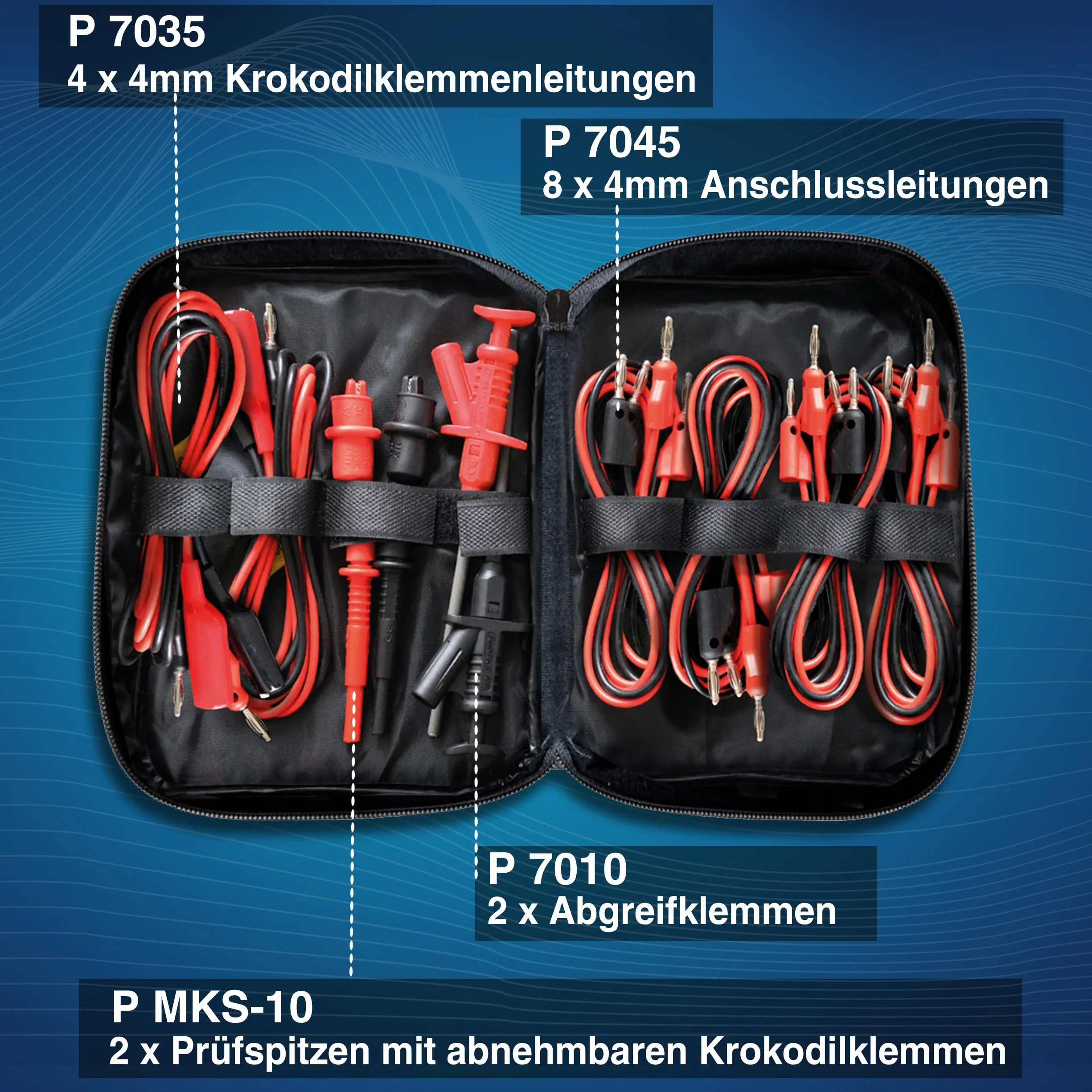 PeakTech P 8201 Set di cavi di misura 19 pezzi per alimentatore da laboratorio e multimetro