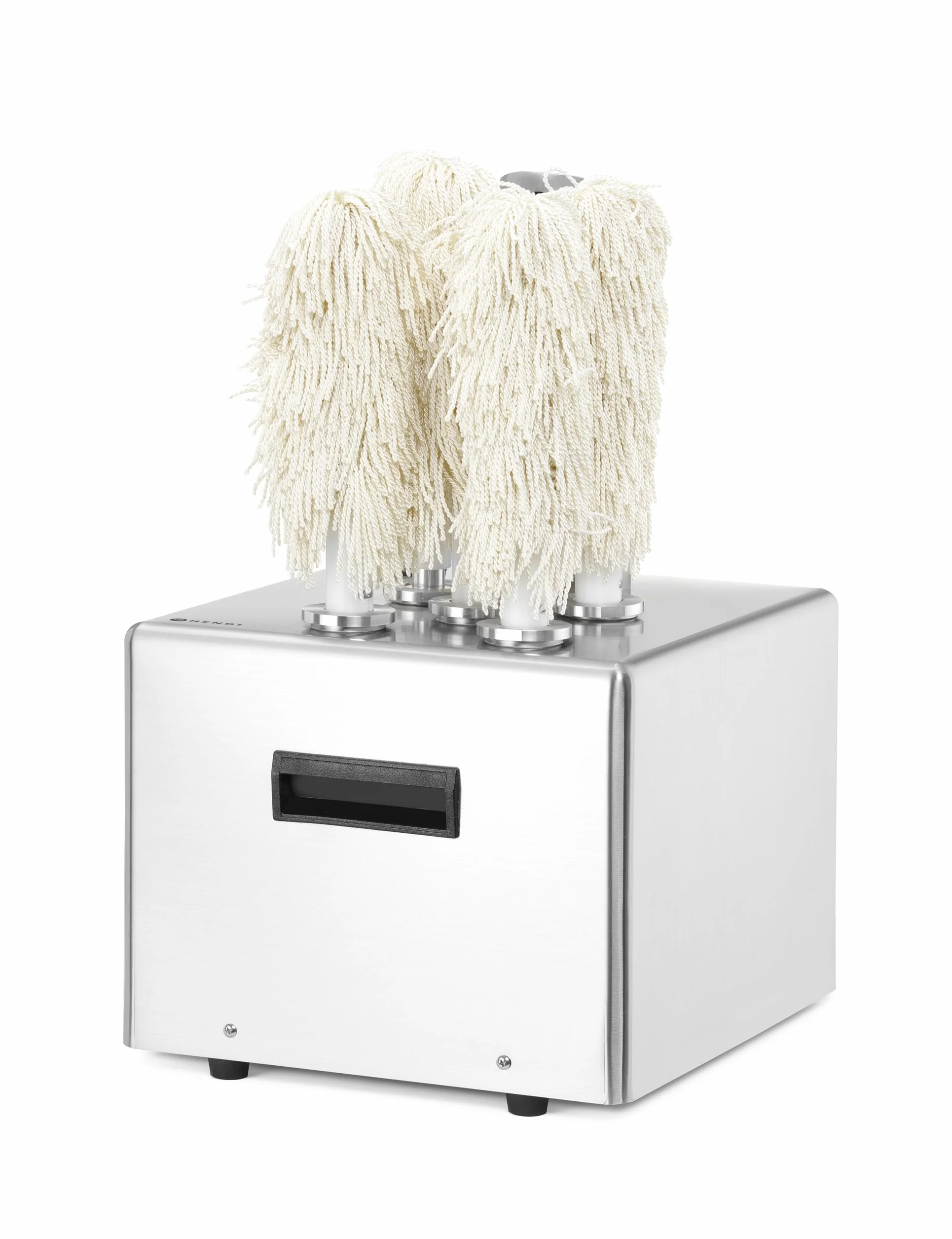 HENDI Lucidatrice per bicchieri in vetro, macchina professionale con 5 spazzole rimovibili per la lucidatura e l'asciugatura di bicchieri in vetro, 220-240V, 50/60Hz, 1350W, 330x305x(H)504mm, inox