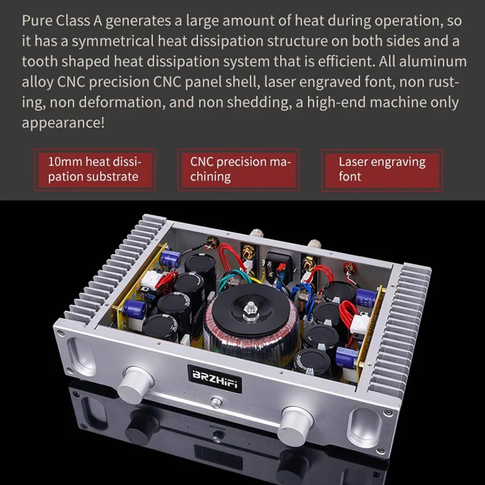 A1S 20W Amplificatore di Potenza HIFI Classe A Puro 2.0 Canali Amplificatore Audio per Casa (Argento)