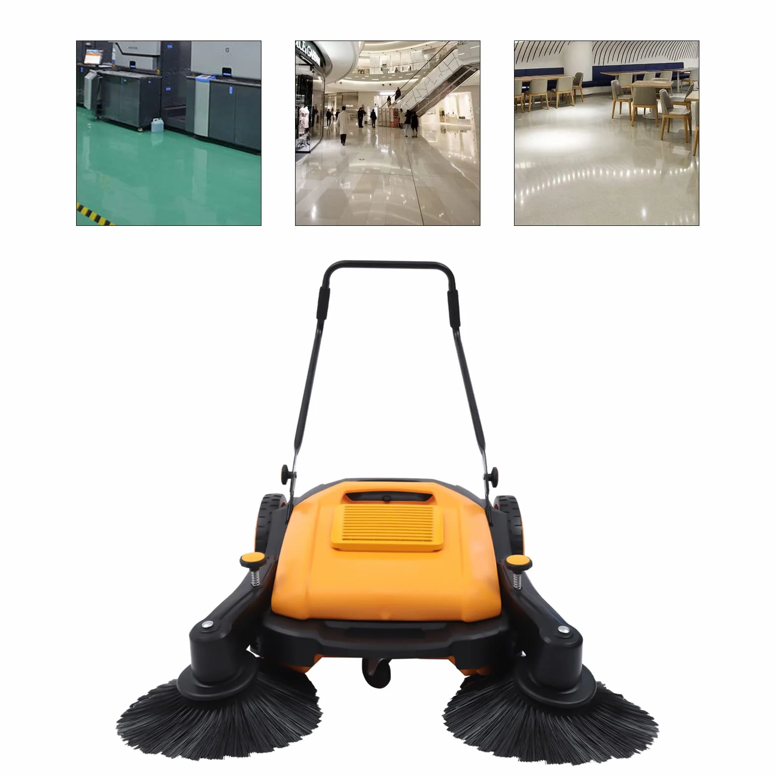 Spazzatrice manuale per esterni, larghezza 105 cm, contenitore per polvere da 55 l, manuale senza corrente, regolazione a 5 marce, pieghevole, per cortile, officina, garage, strada, asfalto