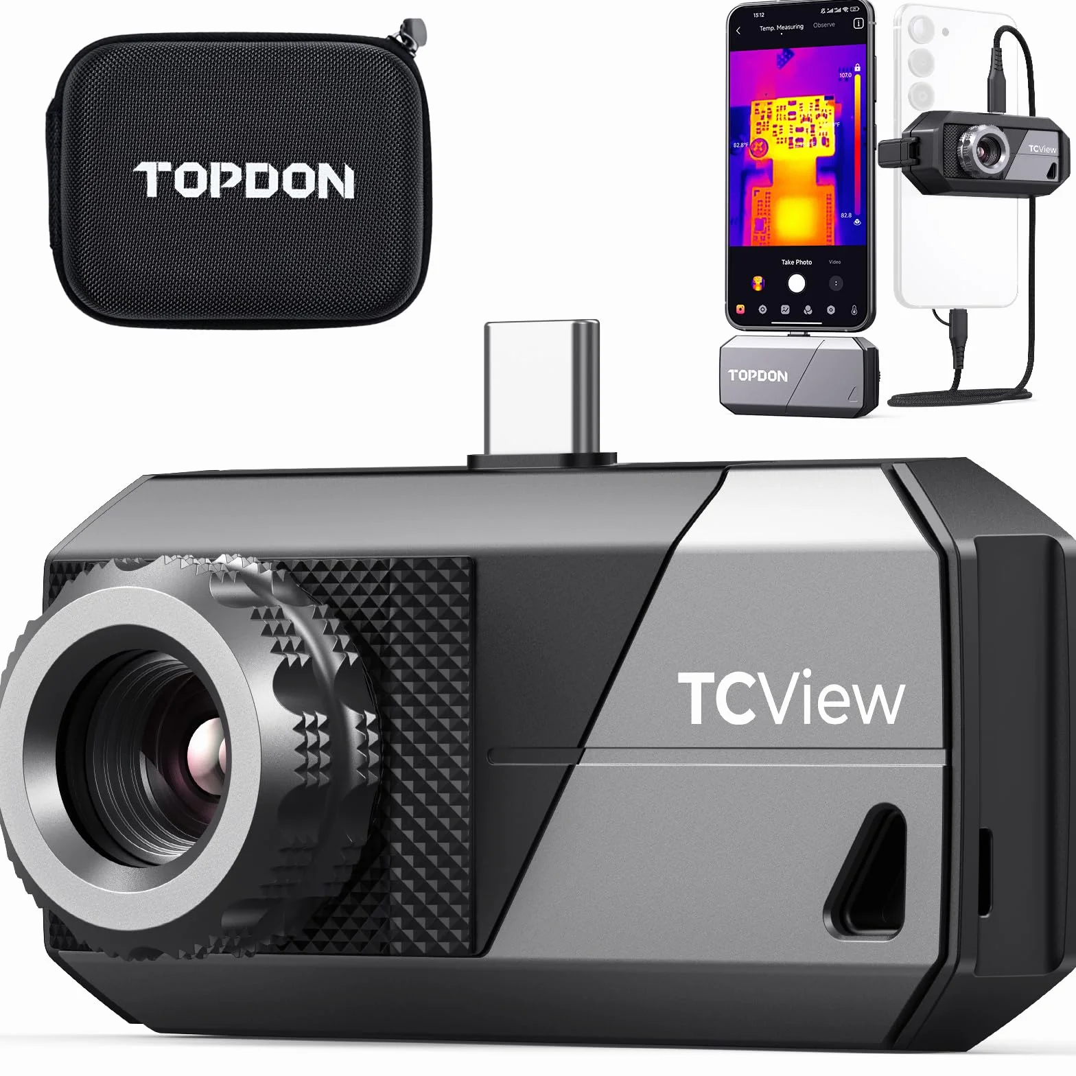 TOPDON TS001 Termocamera Professionale per Android, Messa a Fuoco Manuale, Campo di Osservazione 0,1 a 500m, 512x384 TISR Risoluzione, -20°C a 550°C,Telecamera Termica con Obiettivo Regolabile da 9mm