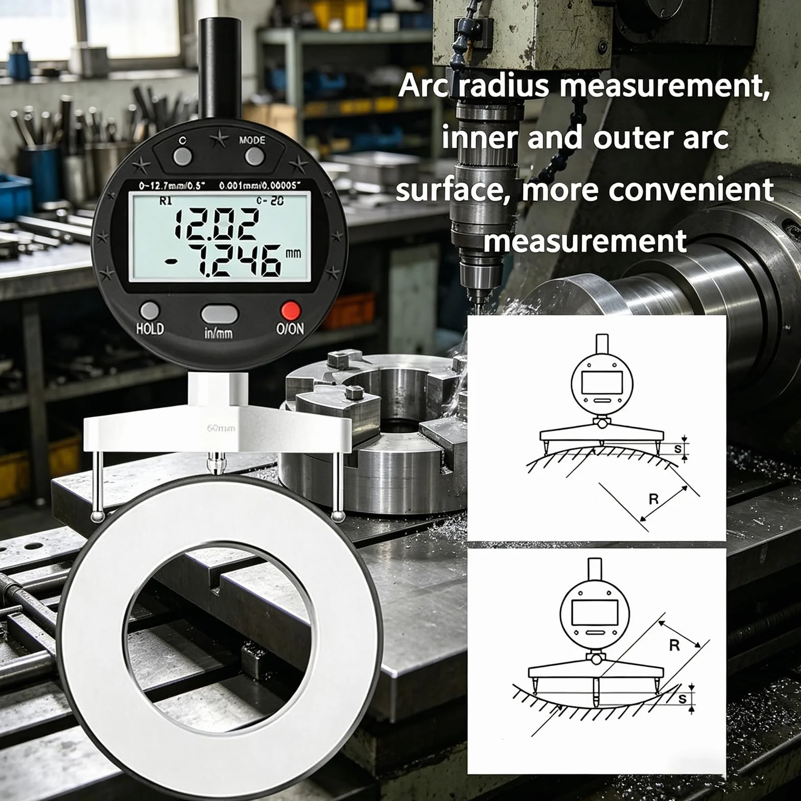 MObyat Calibro per Raggi Ad Alta Precisione, Calibro Digitale Multifunzione con 5 Griffe di Misurazione 10mm/20mm/30mm/60mm/100mm, Raggio: 5-700mm, Campo di Prova: 0-12,7mm, per Marmo