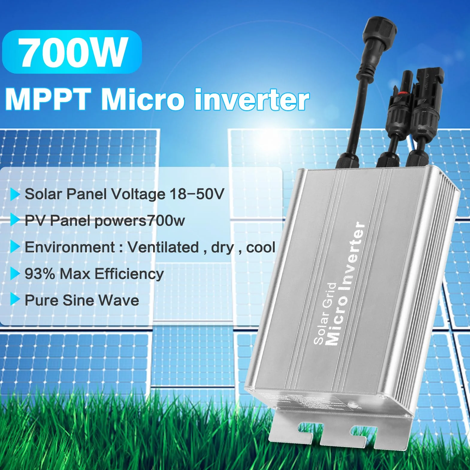 Jadeshay Microinverter 700W Solar Micro Inverter DC 18-50V Inverter Solare per Impianto Fotovoltaico MPPT Integrato Inverter PV per Pannelli Solari