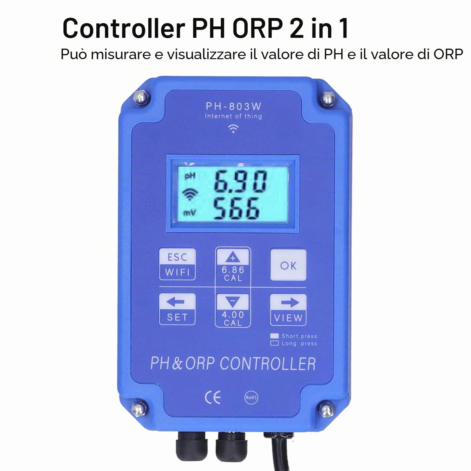 PH-803W Controllore Redox Redox Misuratore Multiparametrico per Test Dell'acqua per il Monitoraggio e il Controllo della Qualità Dell'acqua a Lungo Termine(EU Plug 250V)