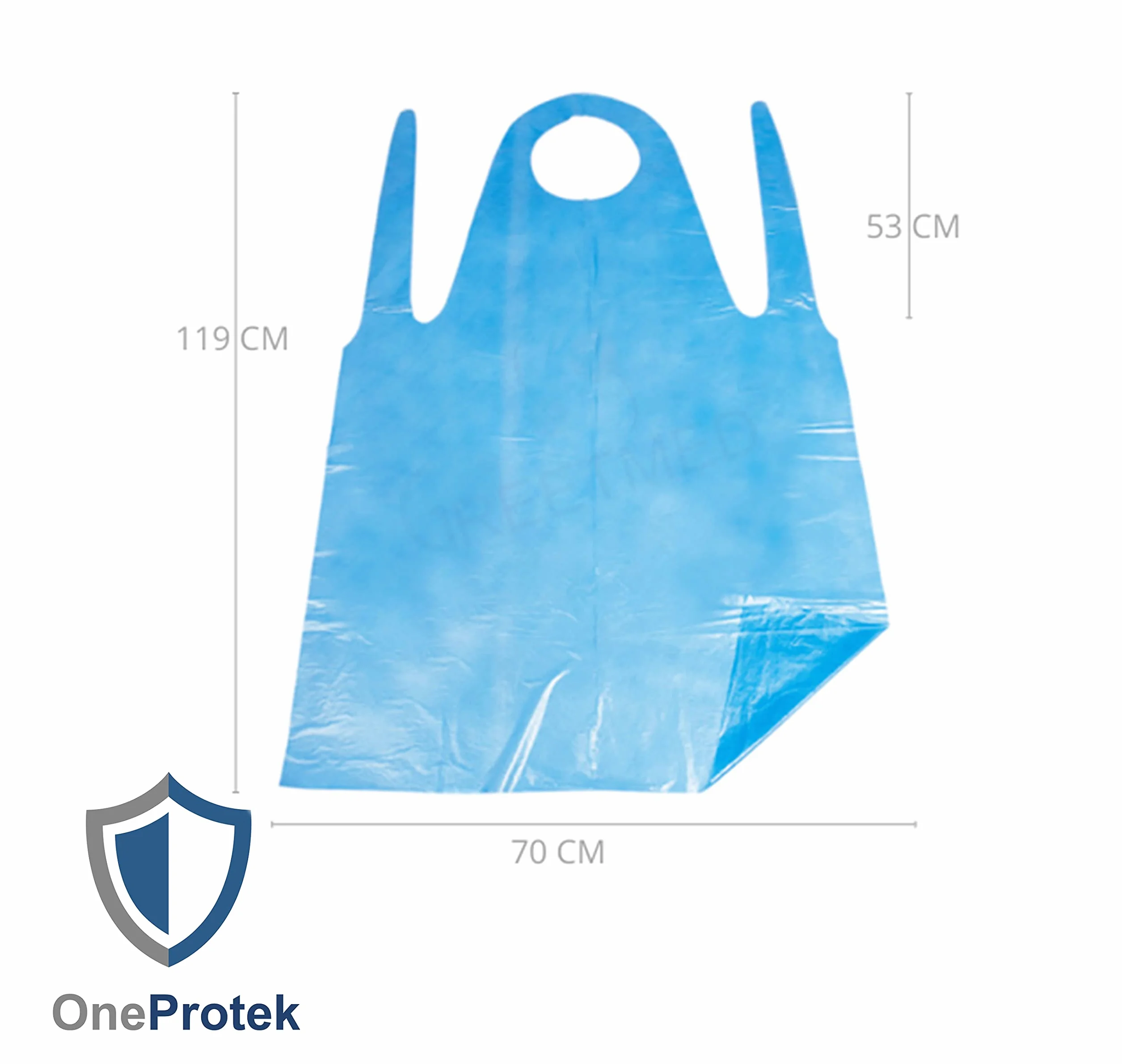 100 Grembiuli monouso PE impermeabili blu OneProtek - Polietilene (PE), 20 micron - Alta qualità, versatile - Taglia unica (70x120 cm) - A strappo