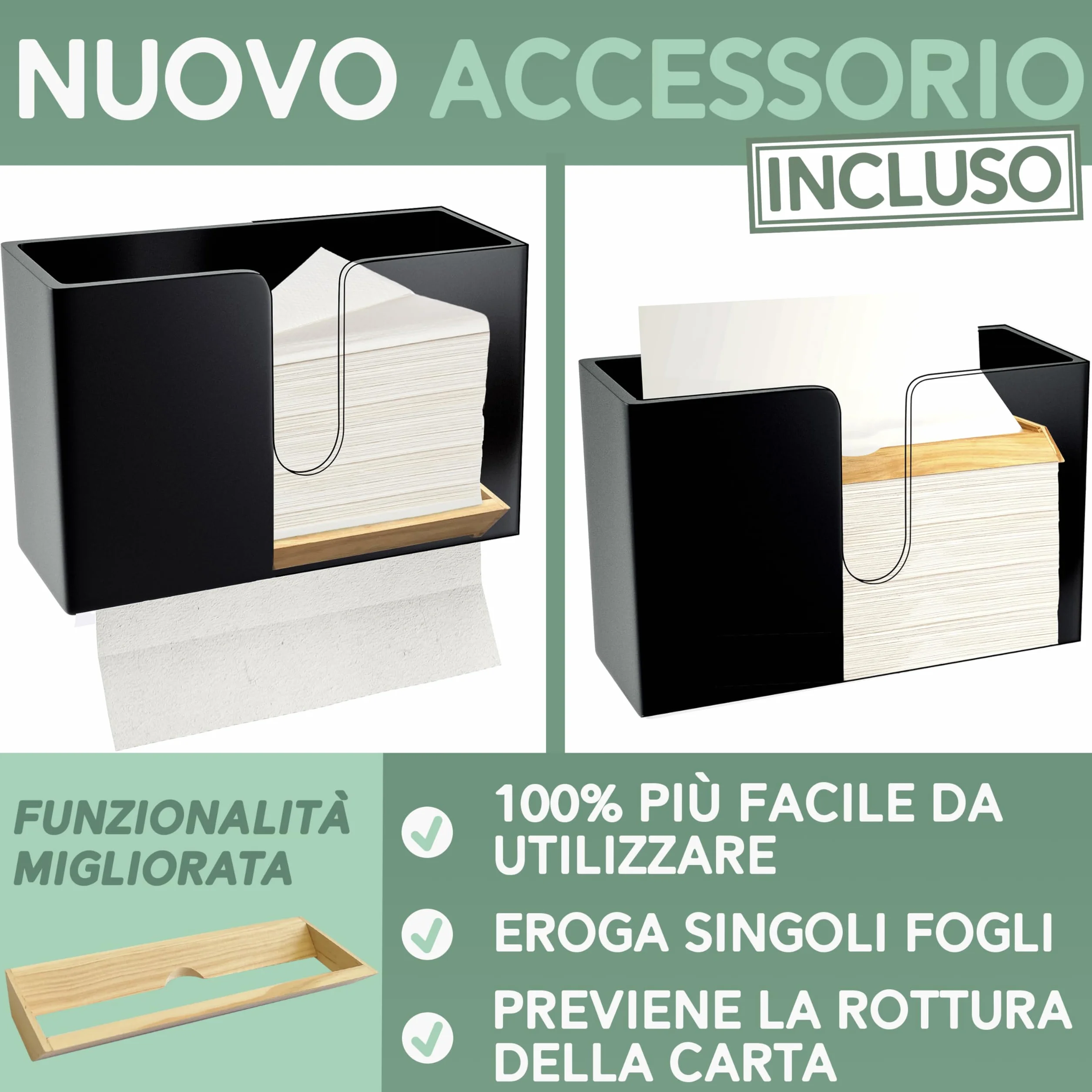 Dispenser per Carta Asciugamani in Legno NATURE SUPPLIES - Porta Salviette da Parete, Bambù Naturale, Nero