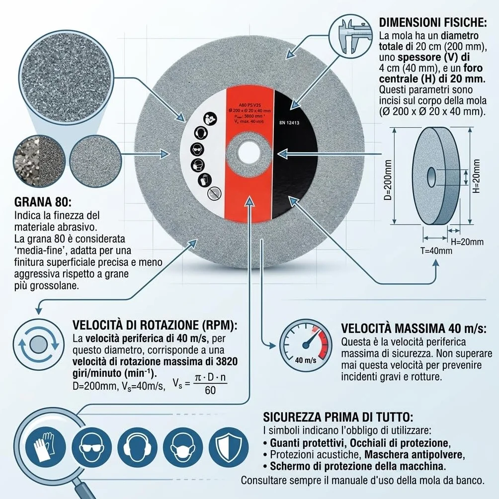Mola Banco 200mm G80 Foro 20mm Spessore 40mm Carburo Silicio Rettifica Precisa Metalli Non Ferrosi Vetro Ceramica