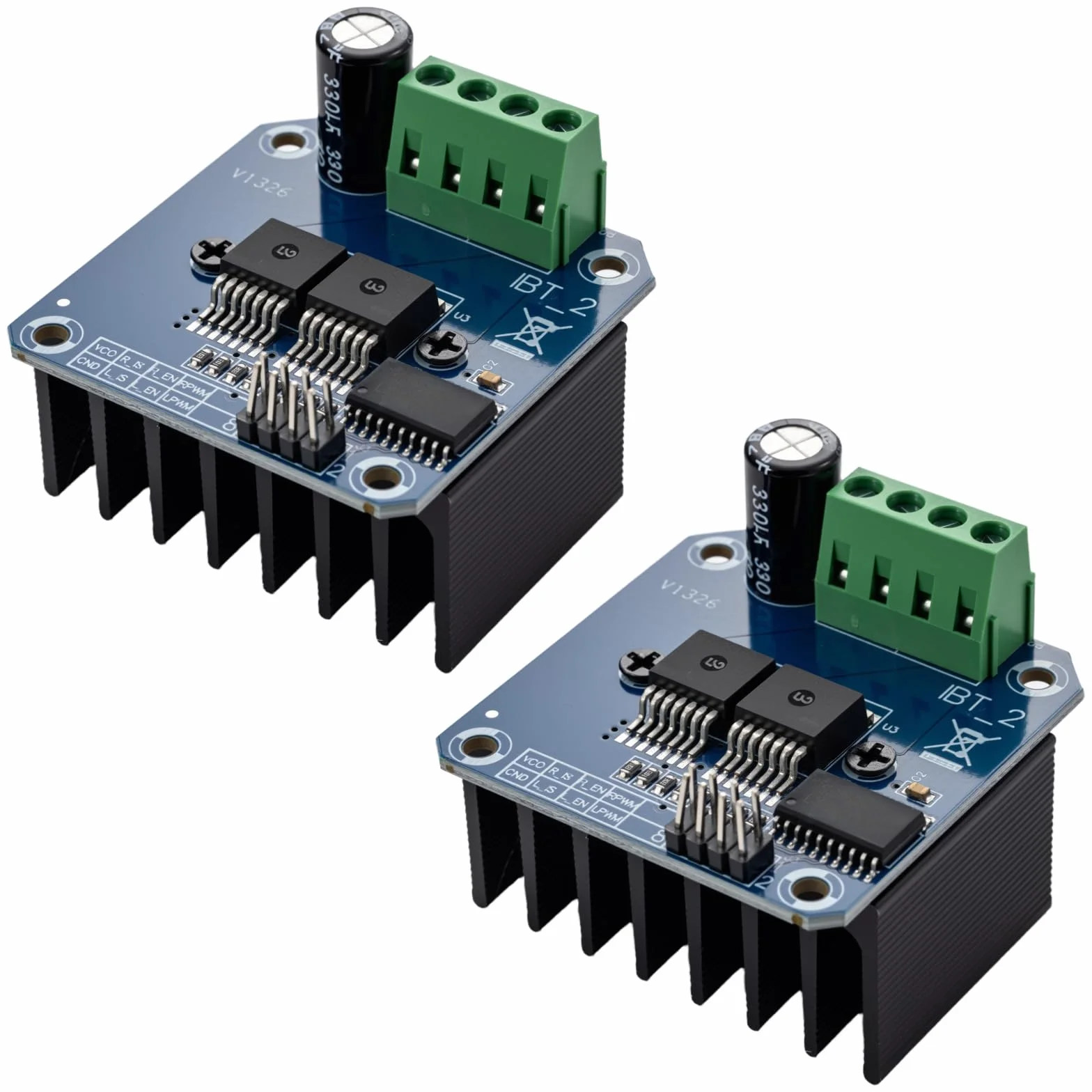Set di 2 moduli driver motore ad alta potenza BTS7960 43A, ideali per Arduino con funzione di limitazione della corrente e adatti come moduli driver per auto intelligenti