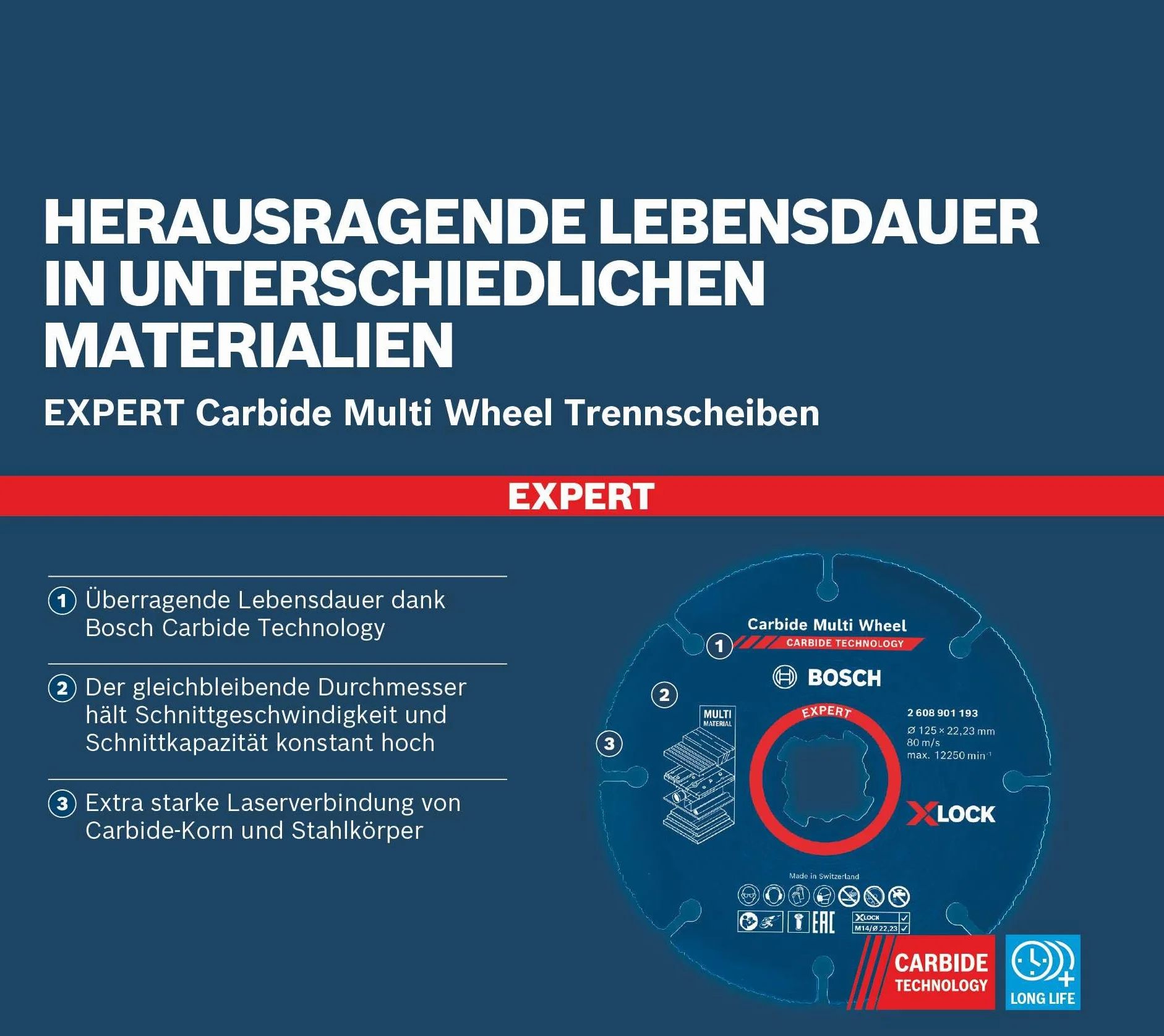 Bosch Professional 1x Mole da Taglio X-LOCK Expert Carbide Multi Wheel (Diametro 125 x Spessore mm 1,0 mm, Accessorio Smerigliatrice Angolare)