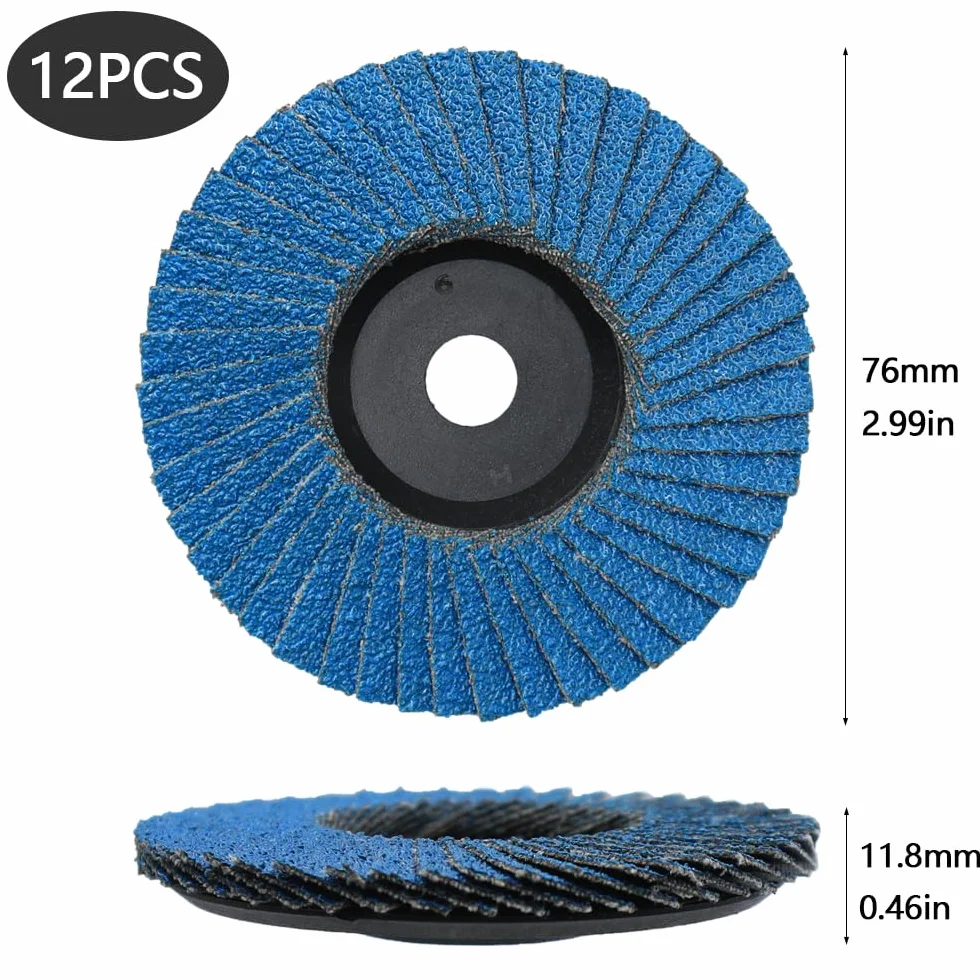 12 Pezzi 76mm Disco Abrasivo Lamellare Grana 60, Dischi Abrasivi a Lamelle Foro Centrale 10mm per La Lucidatura Ruvida di Metallo, Legno, Plastica
