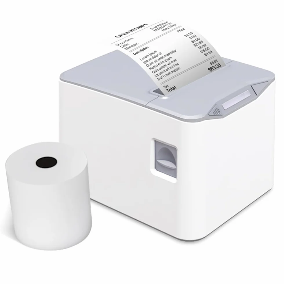 Stampante Termica per Ricevute 80mm Stampa Diretta Desktop Connessione USB+LAN Alta Velocità con Taglierina Automatica Cestino Carta Grande Supporto ESC/POS
