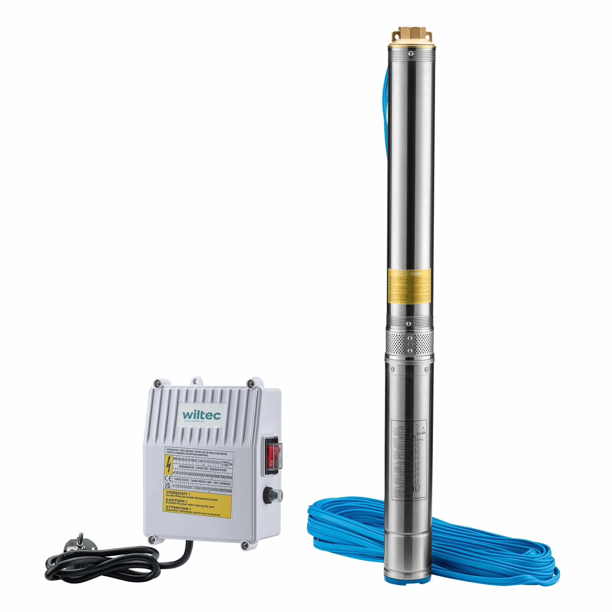 Wiltec Pompa sommersa per pozzi 4" 550 W, portata max 6000 l/h, Elettropompa a immersione con profondità max 20 m