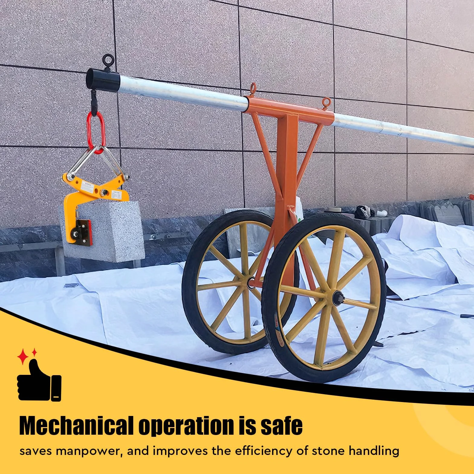 SWAWIS Pinza di Sollevamento per Cordoli Apertura Regolabile 12-24cm Capacità di Carico 280 kg Pinza per Pavimentazione con Cuscinetti Antiscivolo in Gomma per il Trasporto di Pietre o Legname(Giallo)