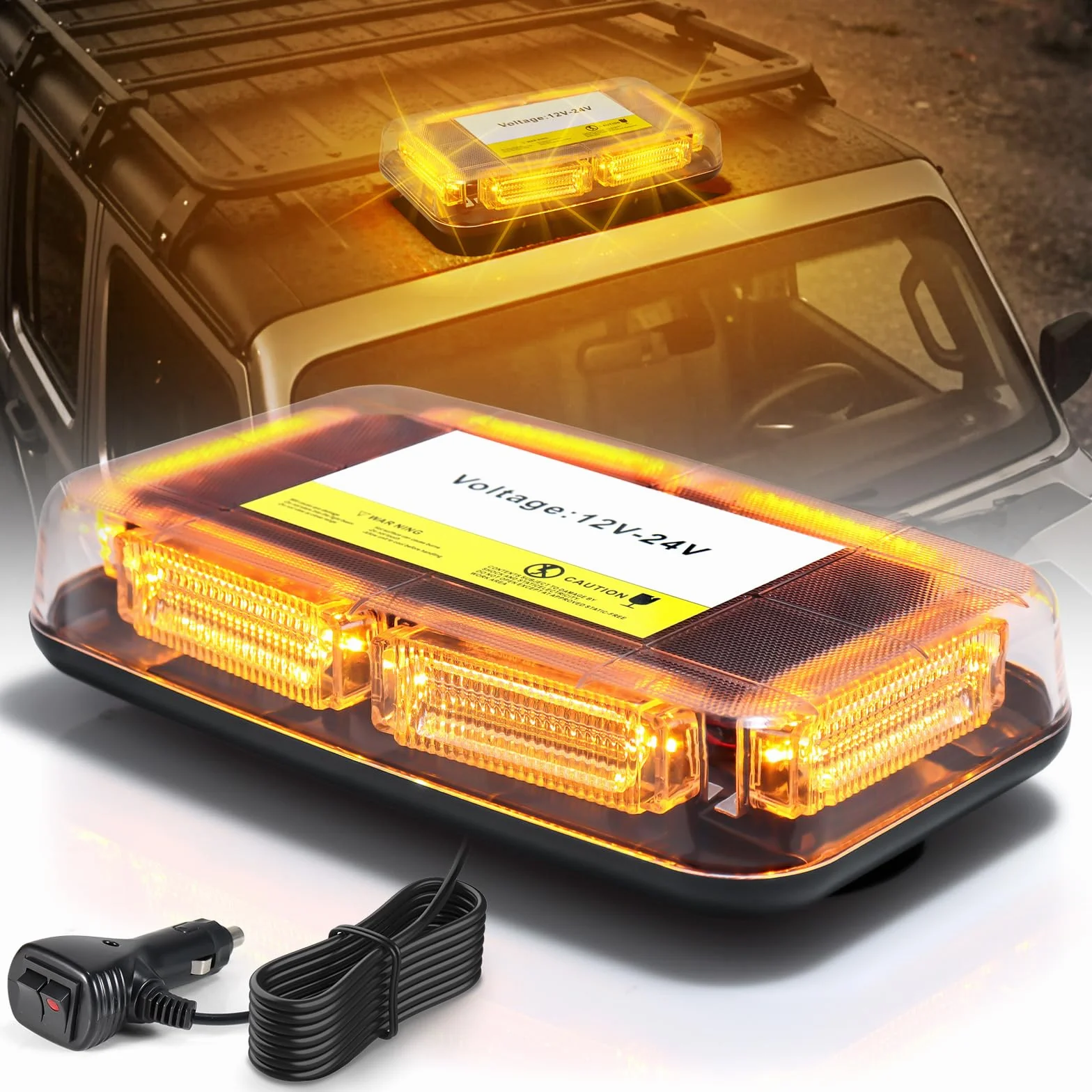 Lampeggiante Arancione a 90 LED con Magnete - Luce di Avvertimento 12V 24V, Cavo da 3 m, Impermeabile IP65, 16 Modalità per Camion, Attrezzature Edili, Agricoltura