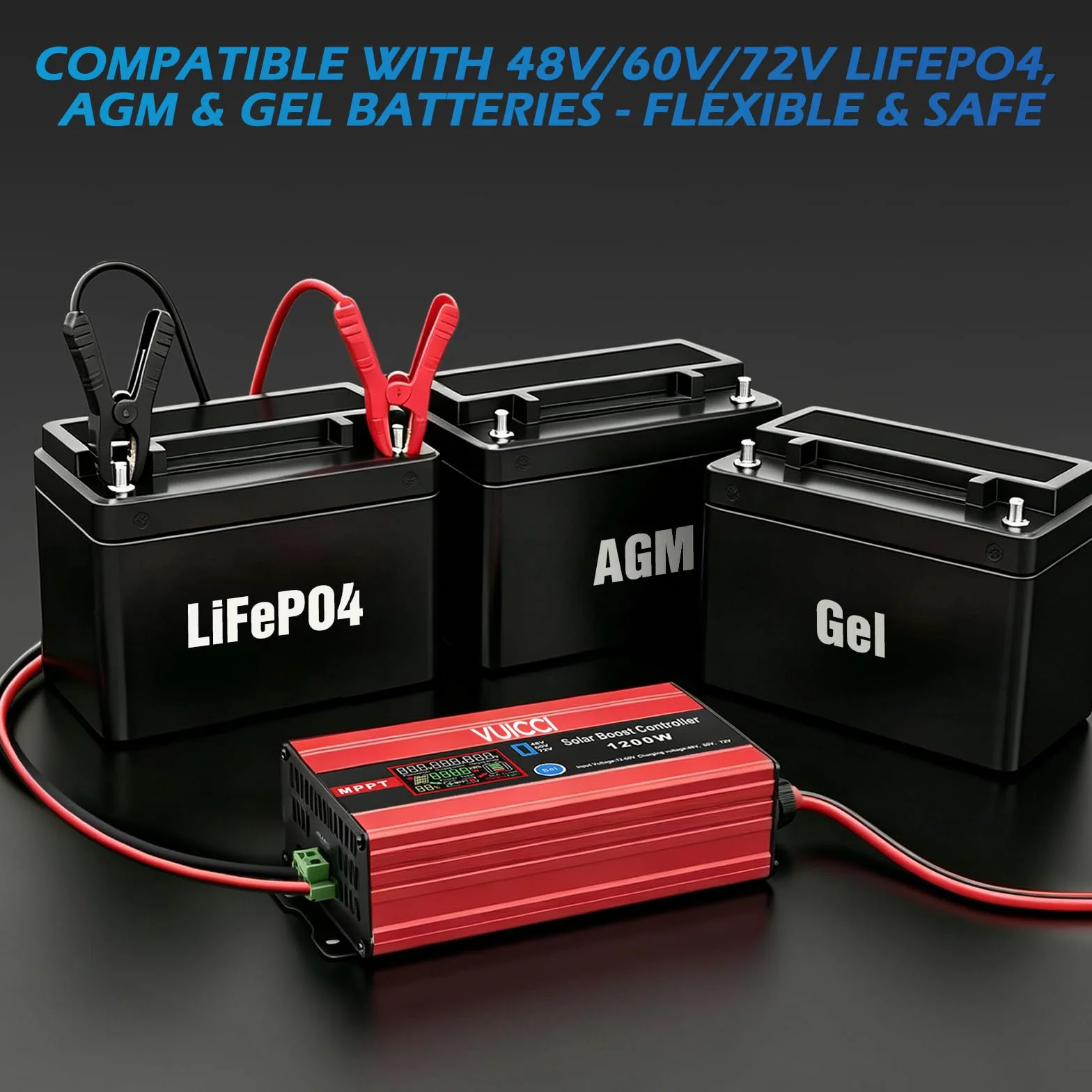 Regolatore di carica solare 30 A Boost MPPT 1200 W, 48 V/60 V/72 V, max 15 A per piombo-acido e LiFePO4, 99% di efficienza, regolatore di carica del pannello solare per camper, golf cart