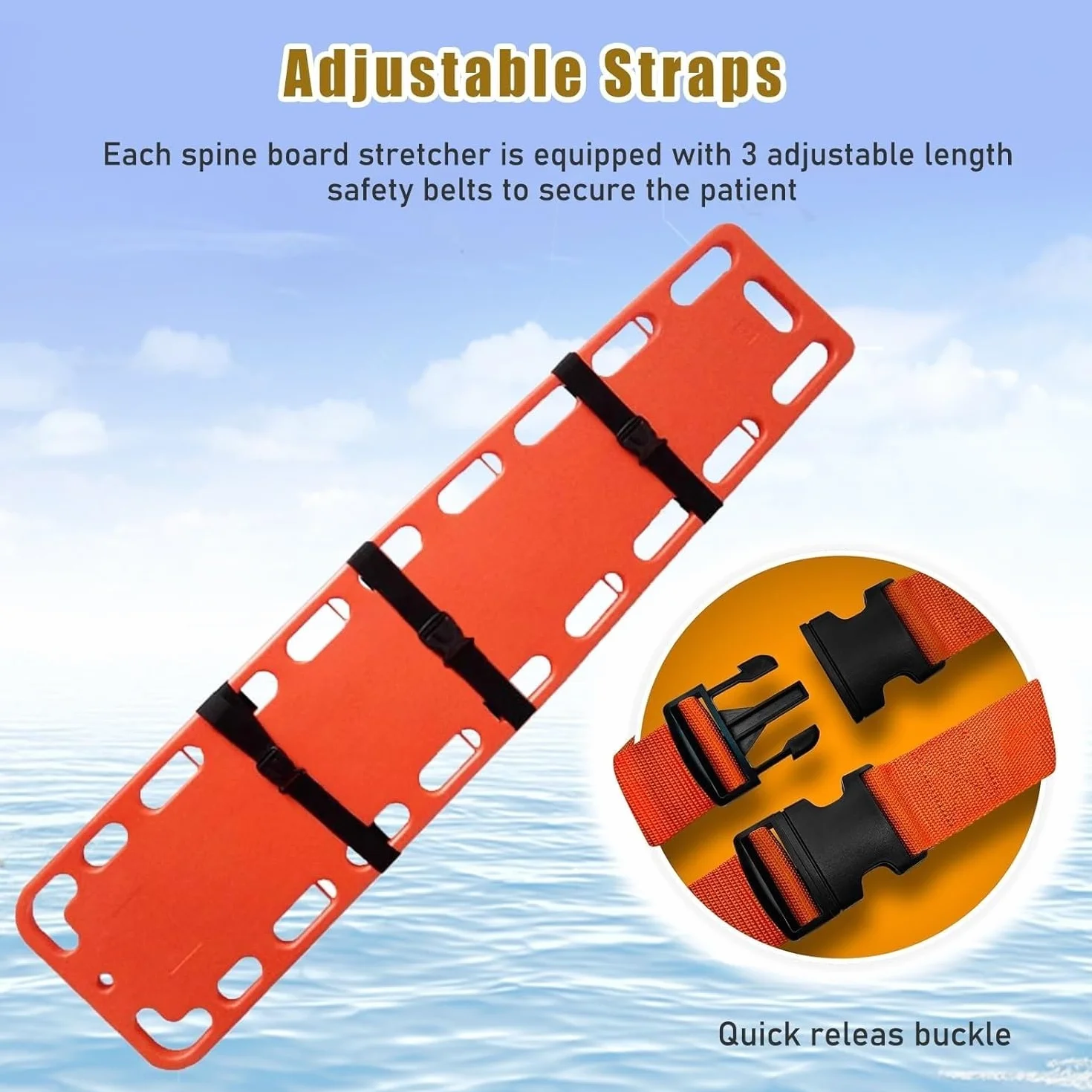 Floating Life-Saving Stretcher Spine Board, Waterproof PE Water Rescue Boards, First Responder Back Board