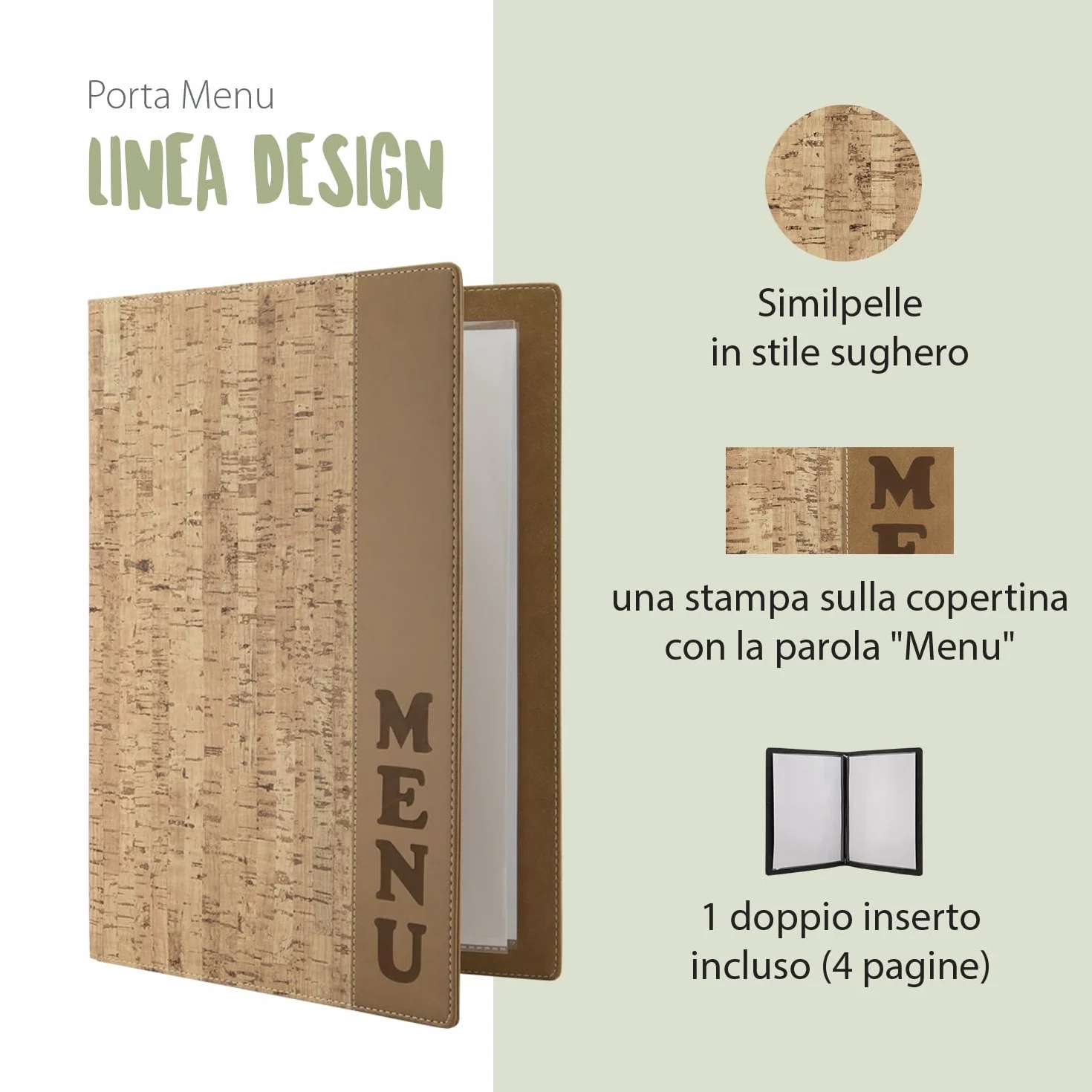 SECURIT Porta Menu Linea Design A4 Similpelle Cork Beige 1 Doppio Inserto