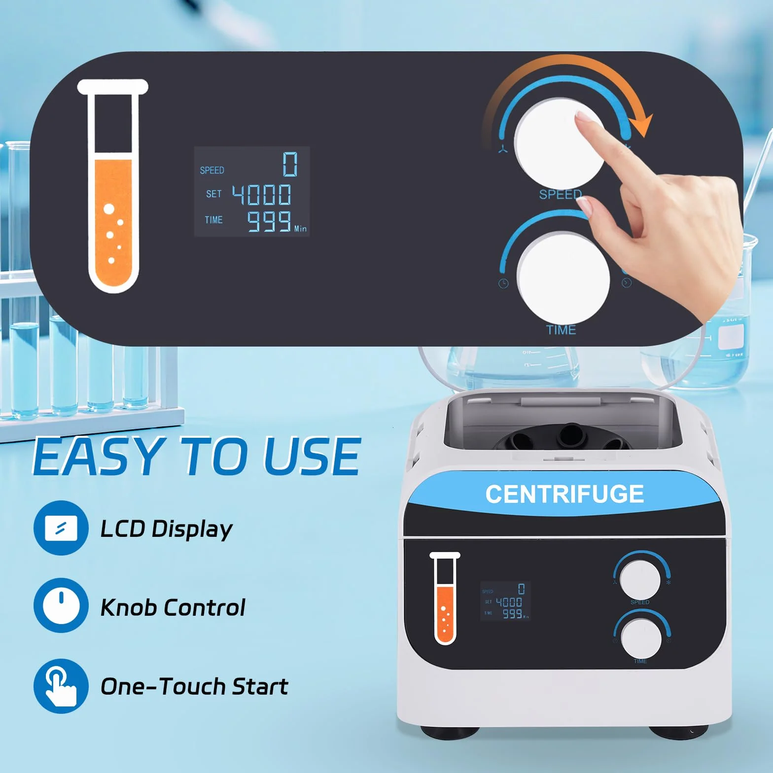 YUCHENGTECH Centrifuga da Laboratorio Digitale da Tavolo Centrifuga a BassaVelocità 20mlx6 4000 Giri/min 0-999 Min Tempi 1920XG per Provette da Centrifuga 5/7/10ml, 28x26x21cm 5kg