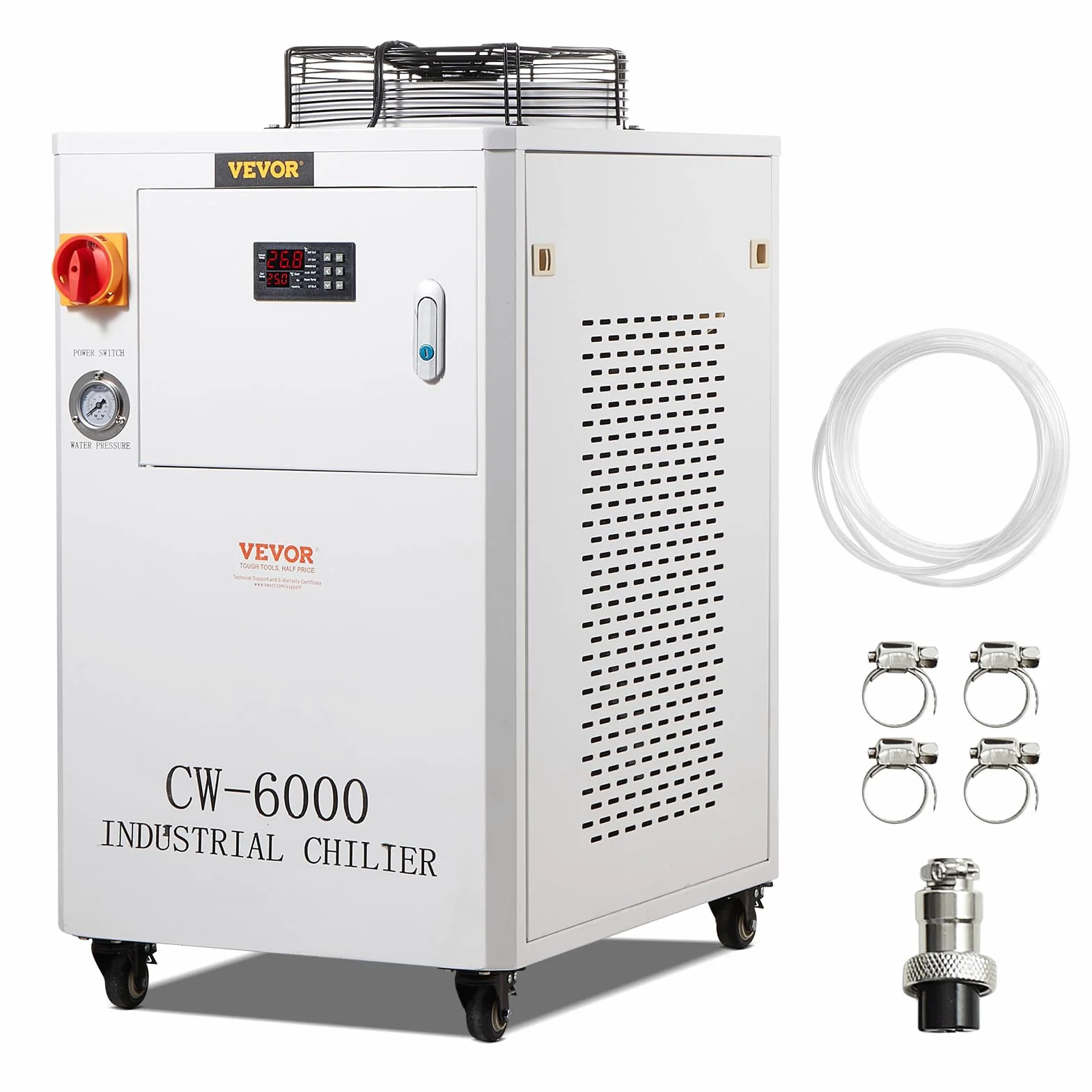 VEVOR Refrigeratore d'acqua industriale, CW-6000, sistema di raffreddamento 1500 W con compressore, capacità del serbatoio dell'acqua da 15 litri, portata di 65L/min, per macchina incisione laser
