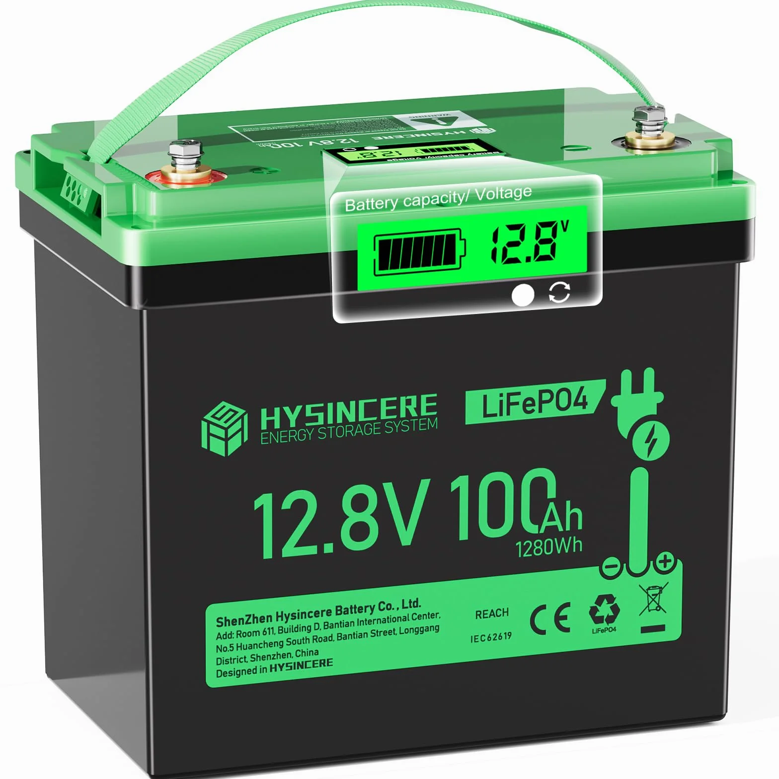 Batteria Litio Mini LiFePO4 12V 100Ah con LED, 100A Intelligente BMS & Max. 15000 cicli, 12 Volt Deep Cycle 1280 Wh ricaricabile per camper, campeggio, sistemi a casa solare, barche