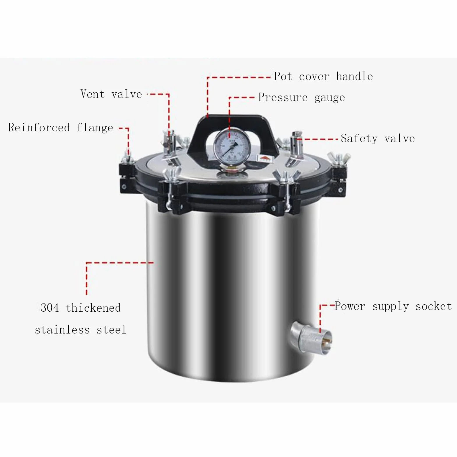 Sterilizzatore portatile per autoclave a vapore da 24 litri - Autoclave a pressione verticale in acciaio inossidabile con prevenzione delle ustioni a secco e sicurezza a 3 valvole | Sterilizzatore