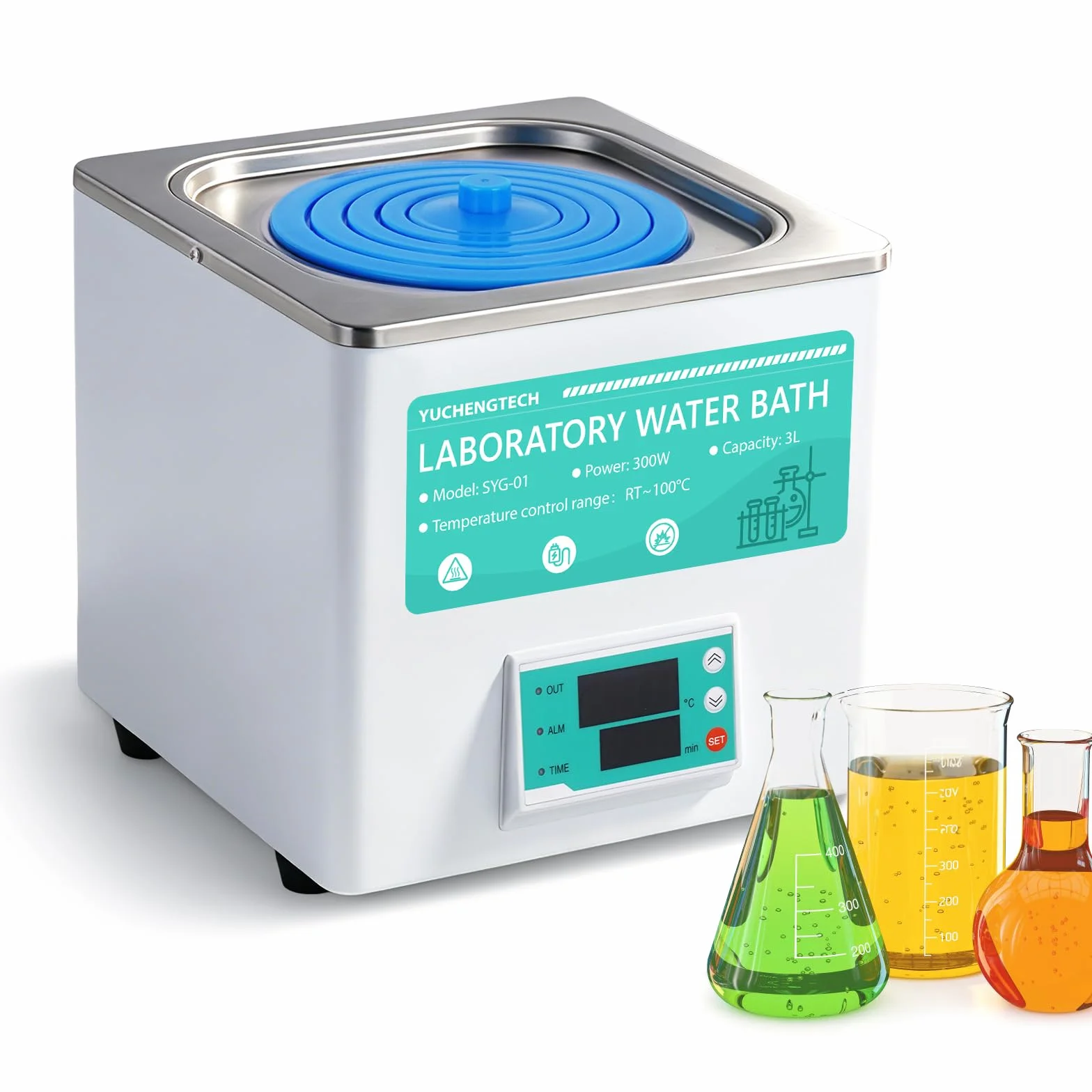 YUCHENGTECH Laboratorio a bagnomaria, 3 l, laboratorio digitale,300 W, laboratorio termostatico, bagno d'acqua, con aperture selezionabili per applicazioni di laboratorio, riscaldamento alimentare