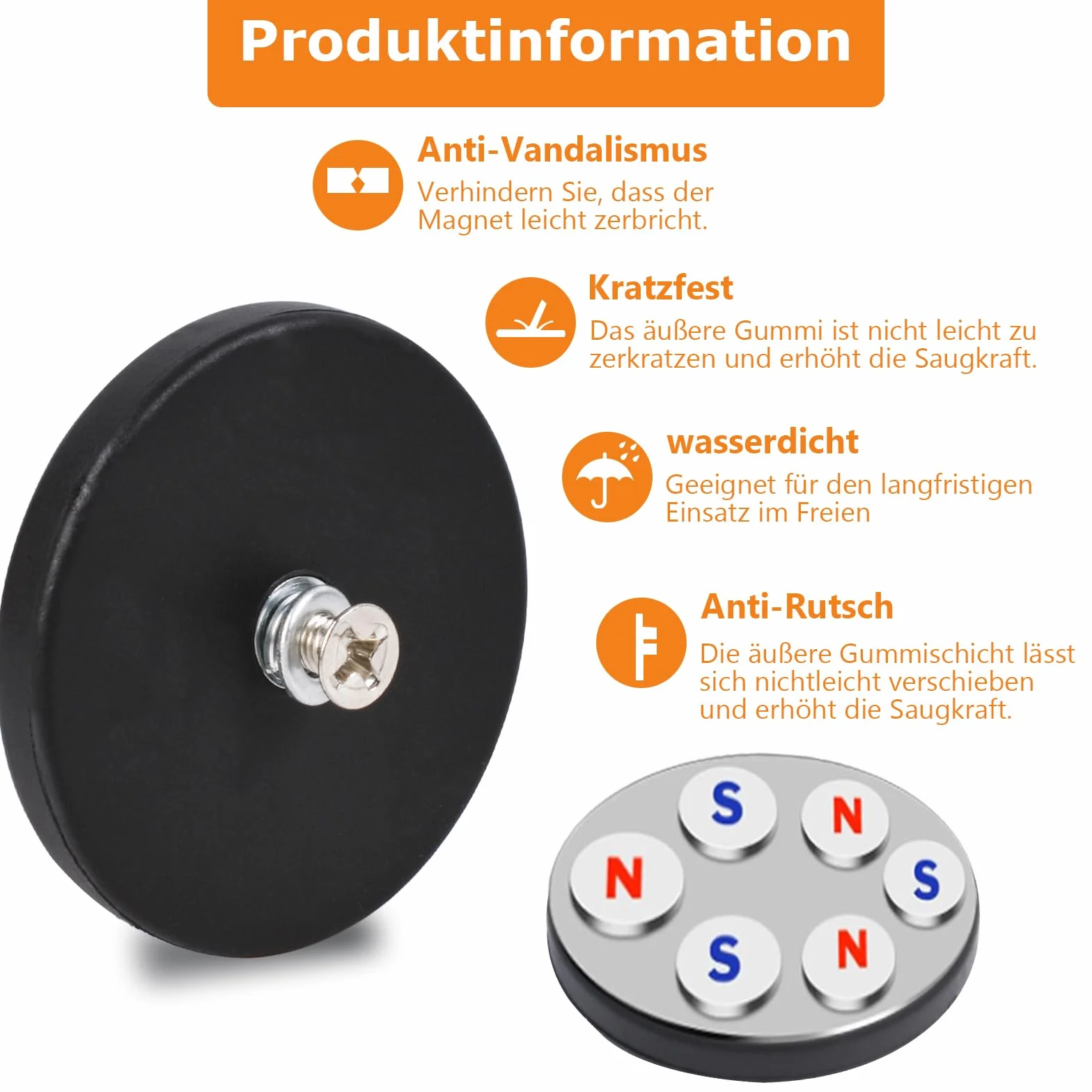 Magneti al neodimio gommati Ø 66 mm M6, 30 kg, 4 pezzi