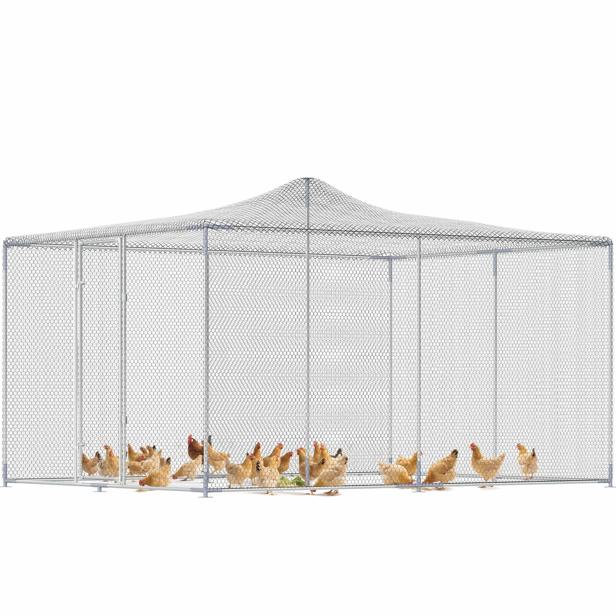 PawHut Pollaio per Galline da Esterno, 4x3x2 m 12m² Grande Recinto per 12-18 Galline in Acciaio Zincato con Porta e Doppi Serratura, Resistente, Gabbia per Polli, Piccoli Animali, Conigli, Anatre, Oca