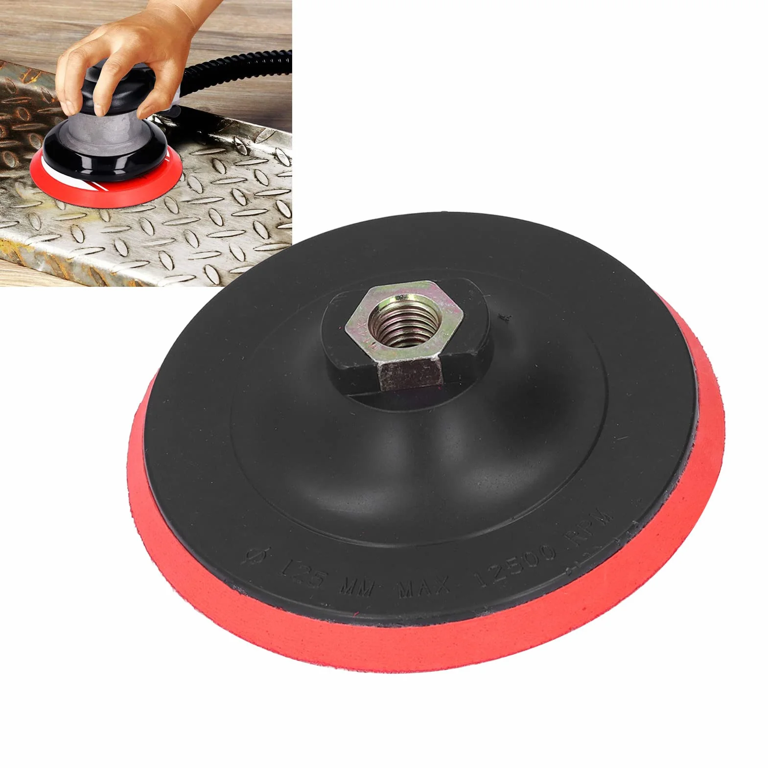 Platorello per Smerigliatrice, Diametro 125mm, Interfaccia Filettata M14, Velocità Massima 12500 Giri/Min, Piastra Inferiore Rossa Esagonale, Adatto per Mole Abrasive per Levigatrice