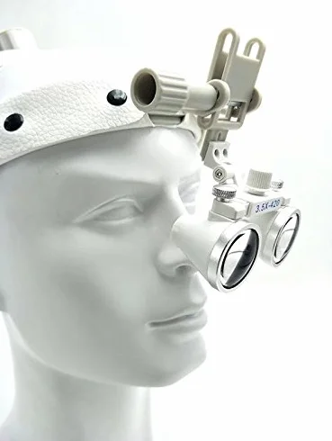Loupes - Lente d'ingrandimento binoculare chirurgica in vetro, 3,5x, con faro a LED, fascia in pelle