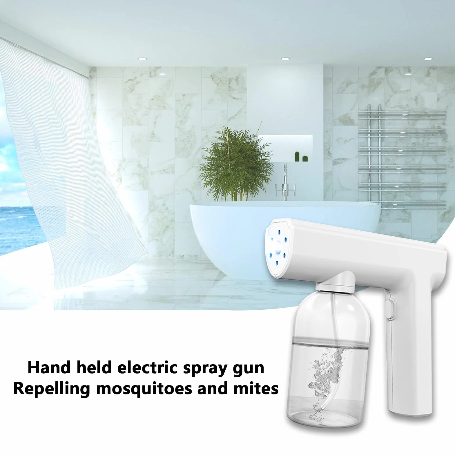 Nano atomizzazione disinfettante pistola a spruzzo, senza fili luce blu sterilizzazione vapore macchina nebbia (bianco)