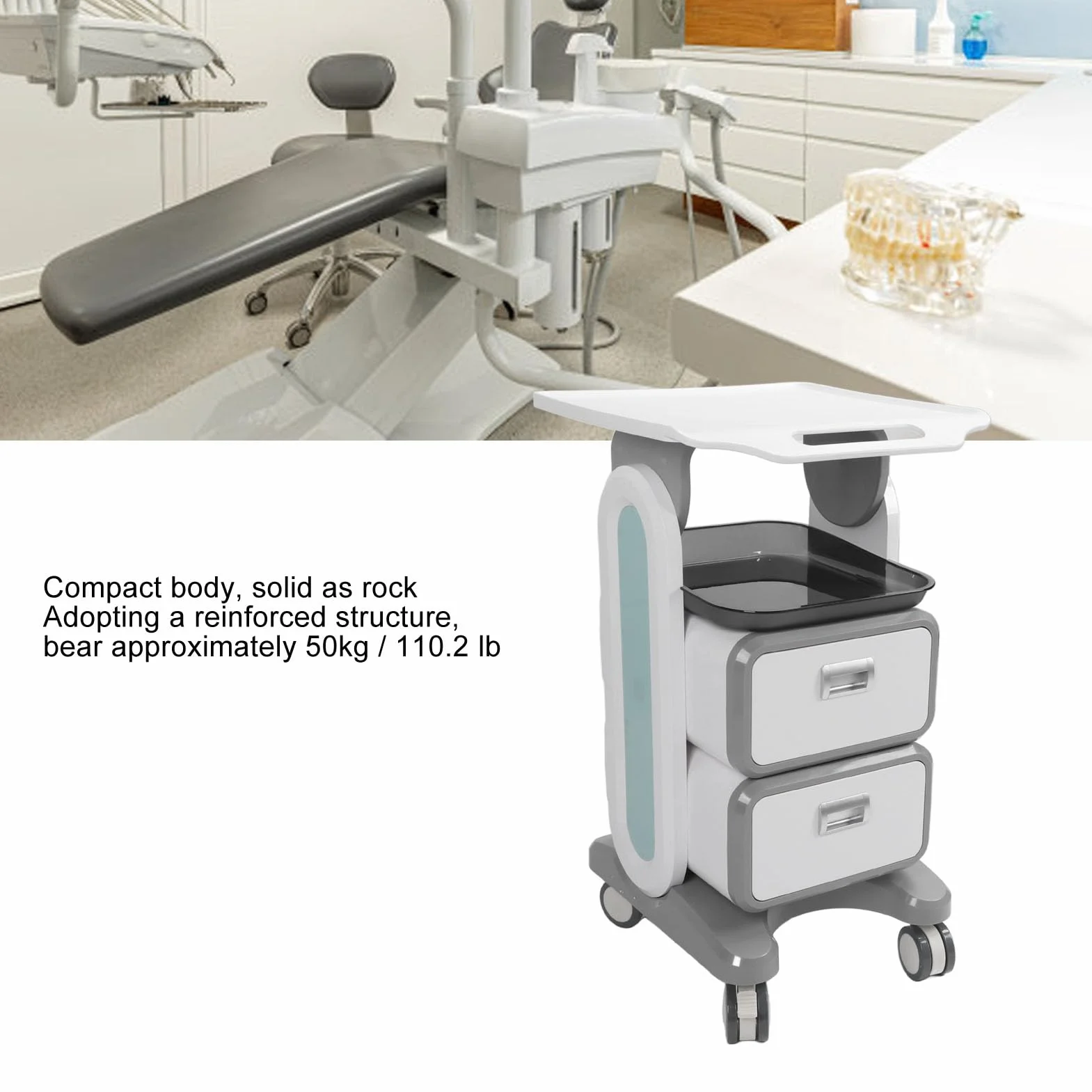 Carrello Medico Mobile con Doppi Cassetti, capacità di Carico di 50 Kg, Design Ergonomico, Ampio Spazio di Archiviazione, per Clinica del Salone di Bellezza