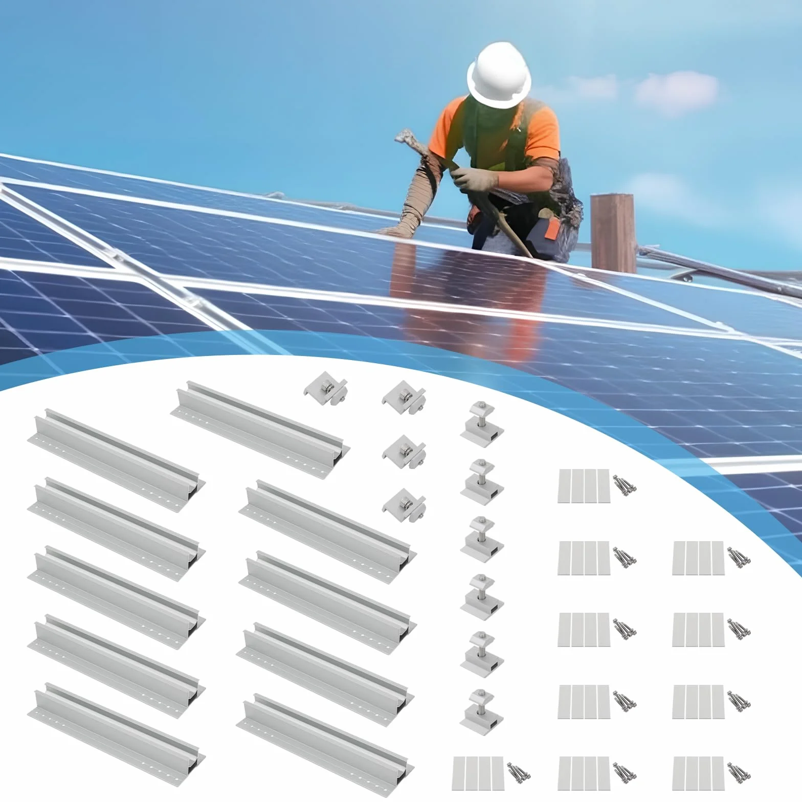 10 binari per pannello solare, set di supporti per pannello solare, supporto regolabile, pannello solare in alluminio, lamiera trapezoidale, tetto piatto PV, sistema di fissaggio fotovoltaico