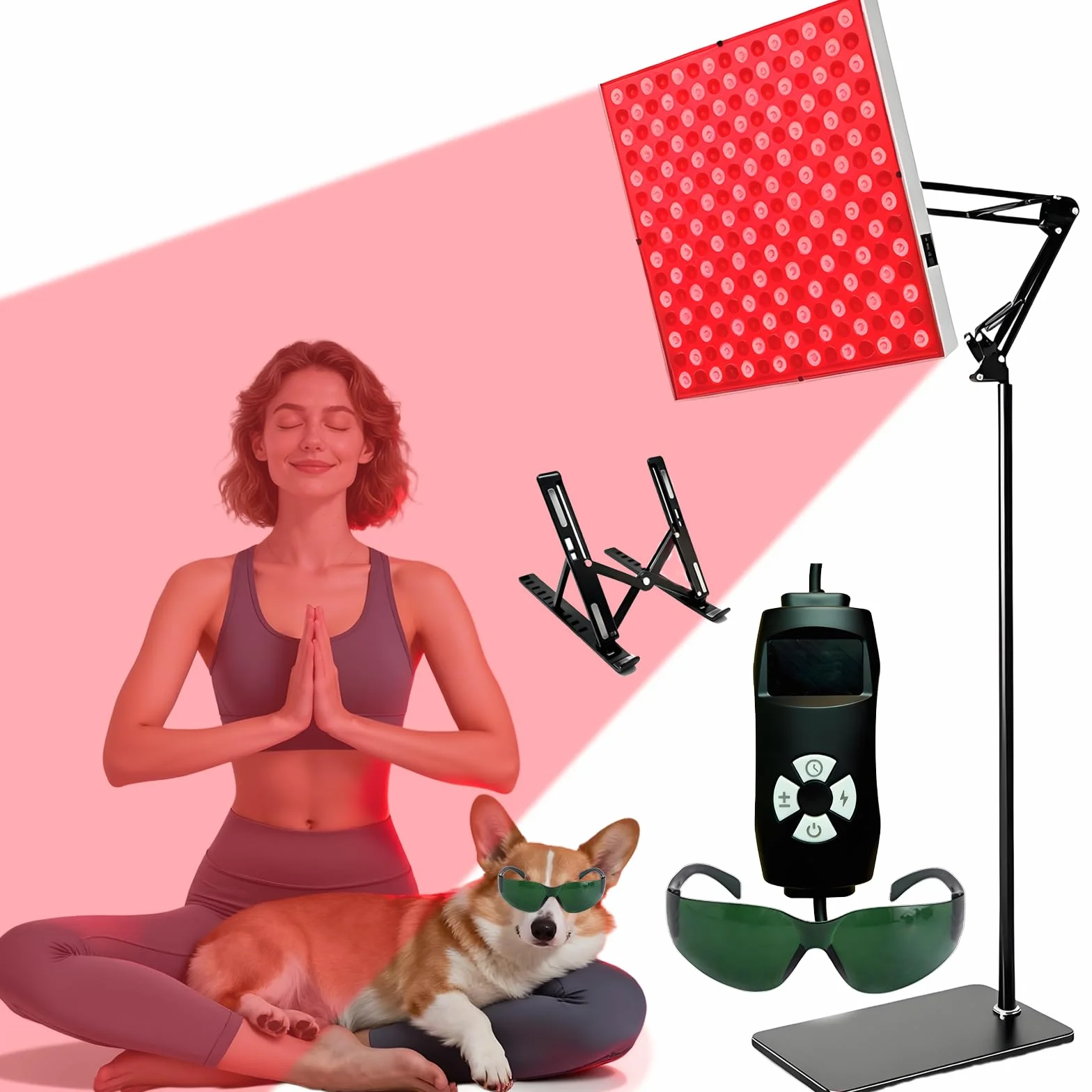 Lampada a luce rossa per la copertura di tutto il corpo, pannello a infrarossi, 225 LED 660nm e 850nm, 31x31 cm, 5 livelli di luminosità e 6 timer, con modalità pulsata a 10Hz (Bianco)