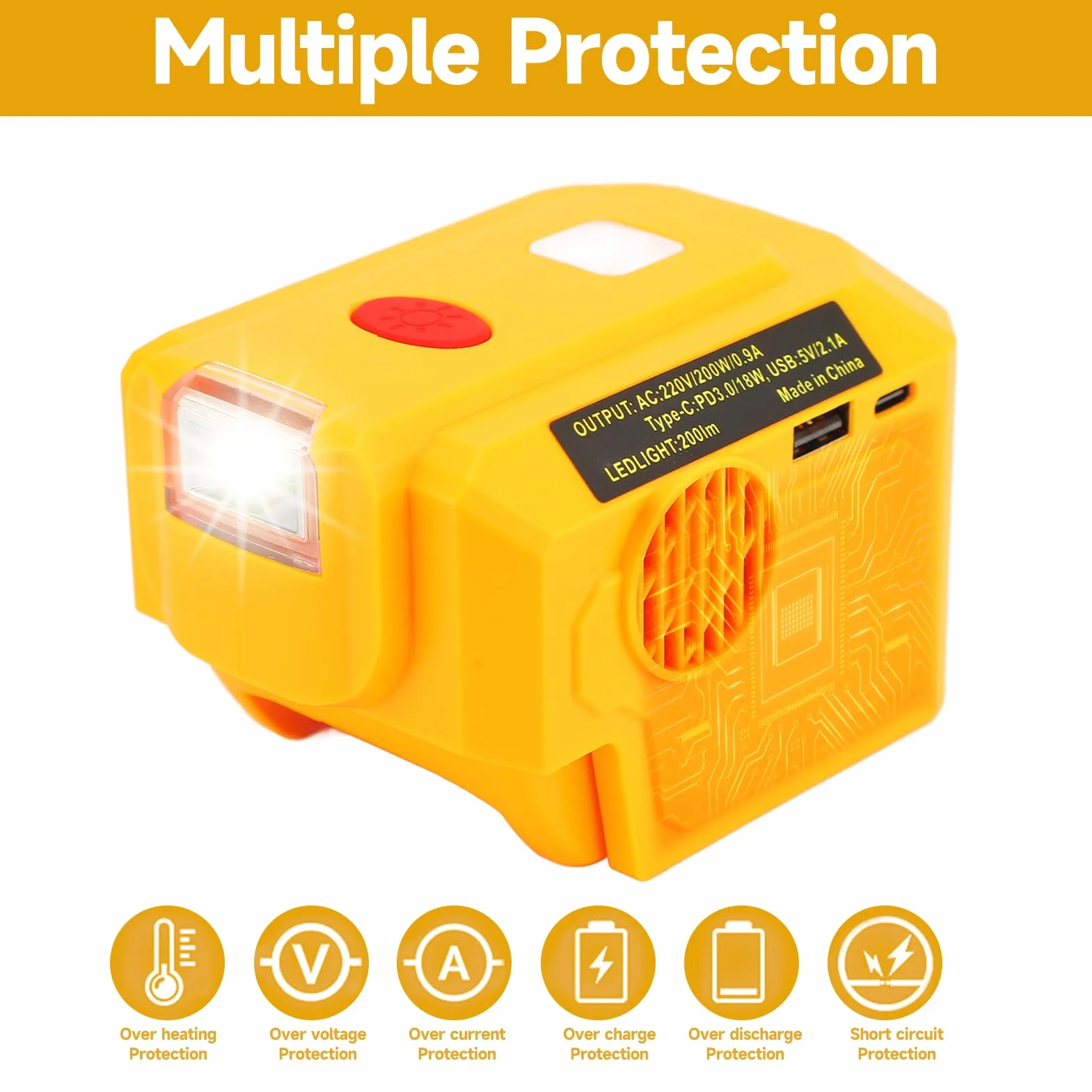 Convertitore Inverter di Alimentazione Portatile Ad Alta Efficienza con PD3.0 e Interfaccia di Tipo C 200 W (220V)